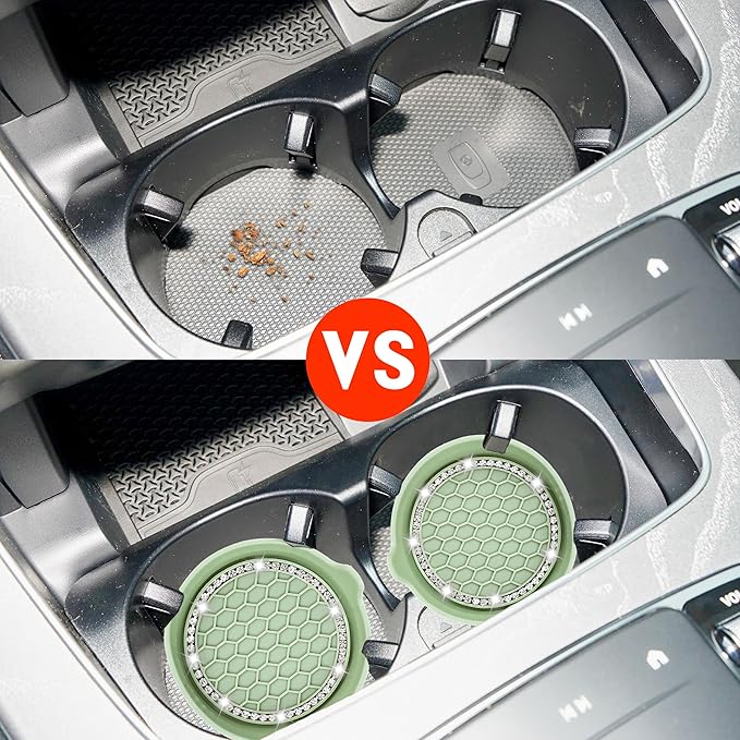 Amooca Car Cup Coaster Universal Non-Slip Cup Holders Bling Crystal Rhinestone Car Interior Accessories 4 Pack Tea Green