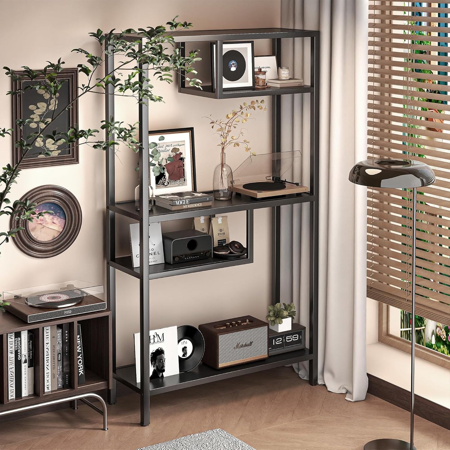 Metal Storage Shelves, 70.9” Tall Geometric Bookshelf, Floor Standing Display Shelving Unit Home Decor Furniture for Office, Bedroom, Living Room, Easy Assembly, Black