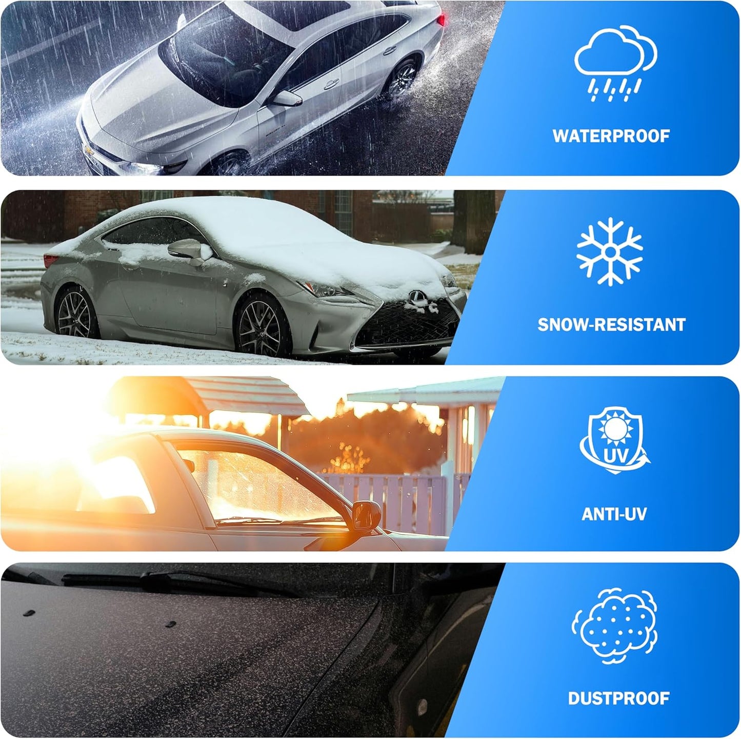 Car Cover Waterproof All Weather Outdoor Windproof Dustproof UV Protection Fit Coupe BMW 6 Series/7 Series/i7,Chevrolet Bel Air/Chevelle,Dodge Challenger etc.
