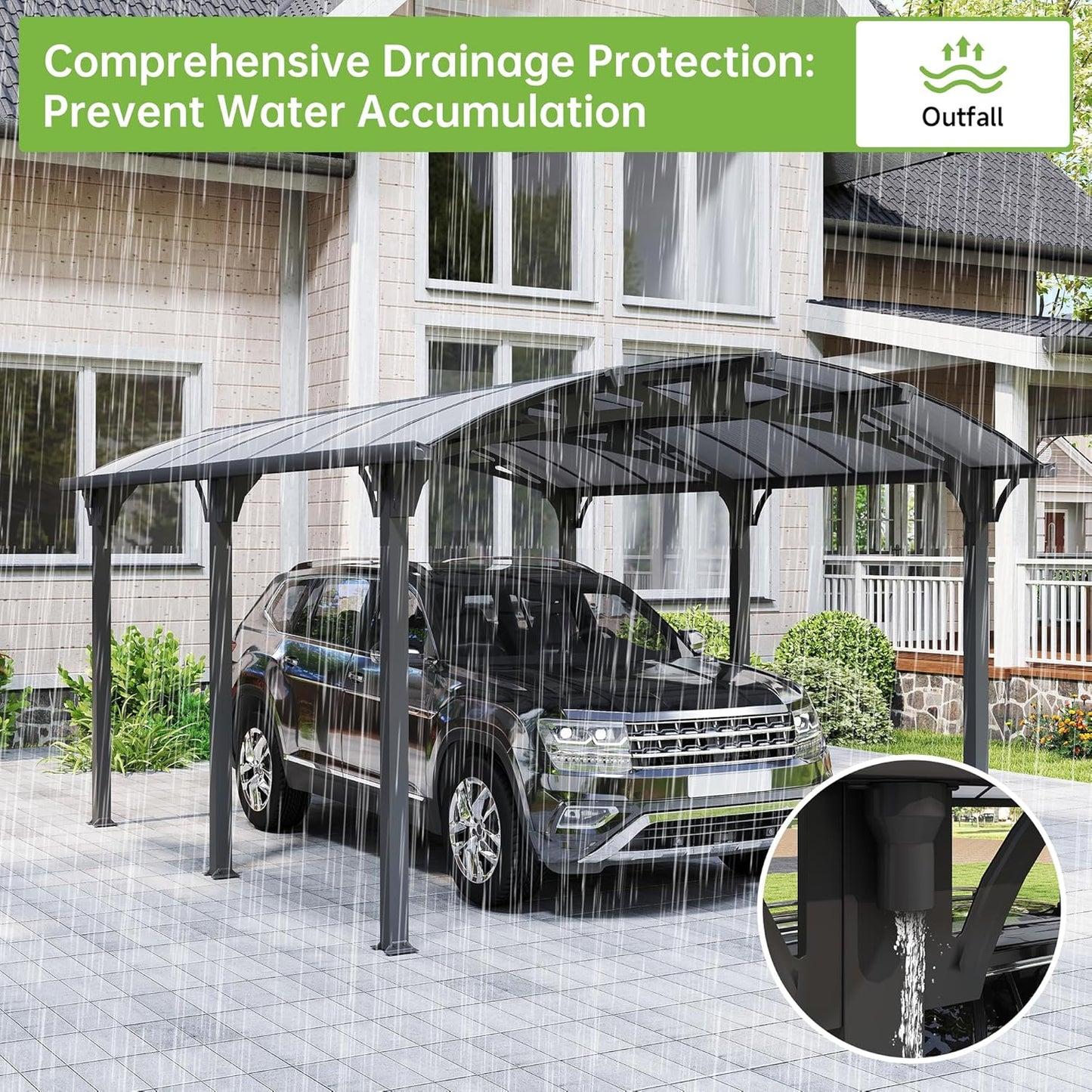 Real Relax 12x16ft Heavy Duty Metal Carport, Arch-Roof Polycarbonate Roof Panels Canopy, Outdoor Garage Car Tent Shelter for Boats and Truck,Gray