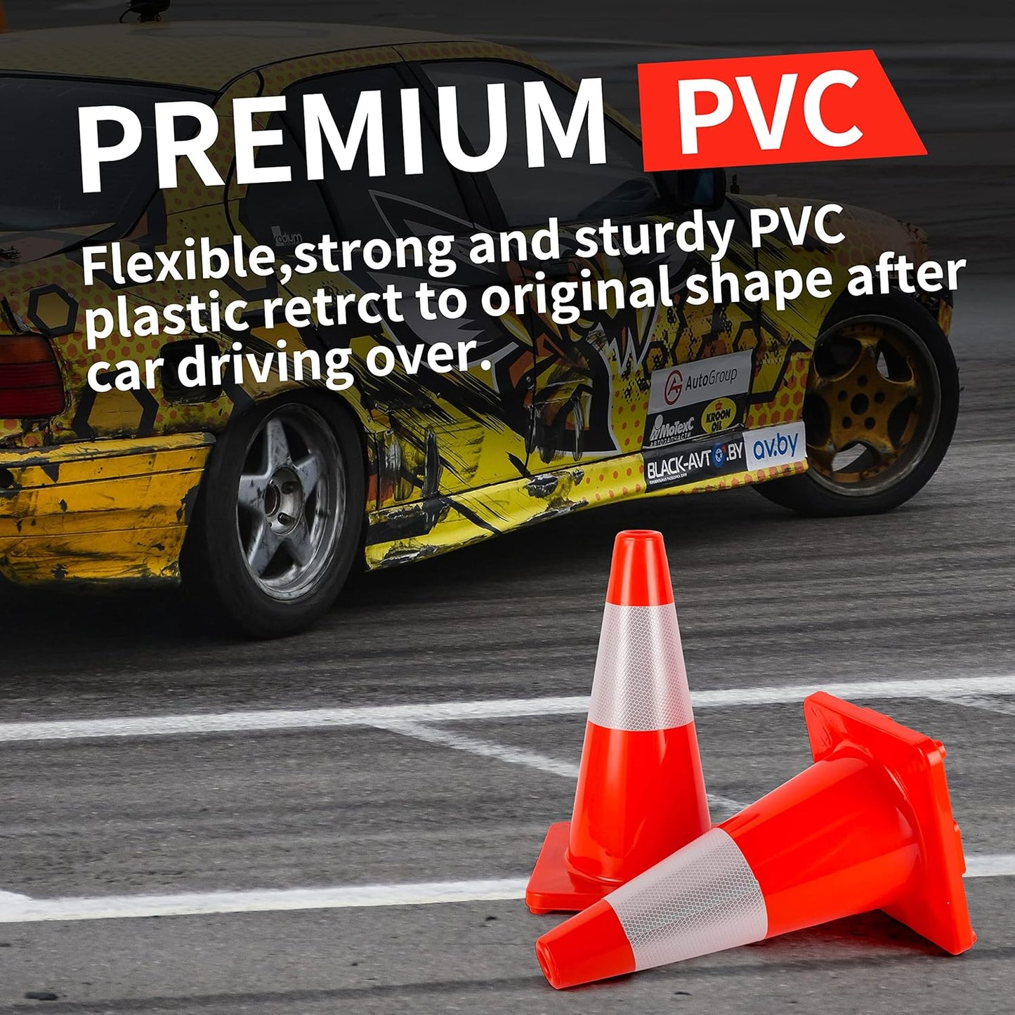 Traffic Cones 18 inch 12 Pack Safety Cones Orange with Reflective Collars Fit Parking Lot,Driveway Road Traffic Control Construction Sport Cones