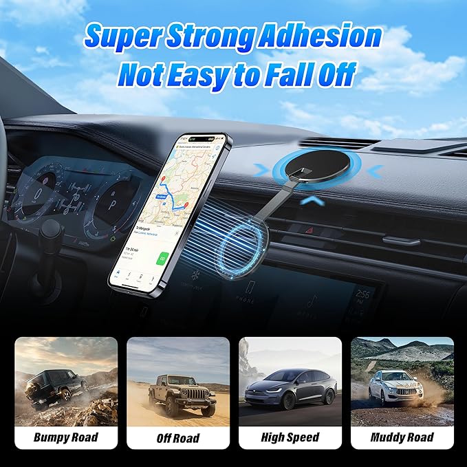 Car Phone Holder for Magsafe [3-sided 4200gf Strongest Magnetic] 300° Folding Phone Stand for Desk, Portable Phone Ring Holder Grip, Phone Holders for Your Car Accessories for iphone/Android/Tablets