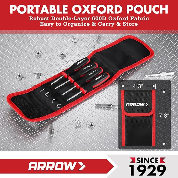 ARROW 4-Piece Precision Hook and Pick Set with Pouch, Mini Pick Tool Set for Automotive Mechanic, O-Ring Removal Tool, Oil Seal, Gasket Remover, Hose Puller Hooks