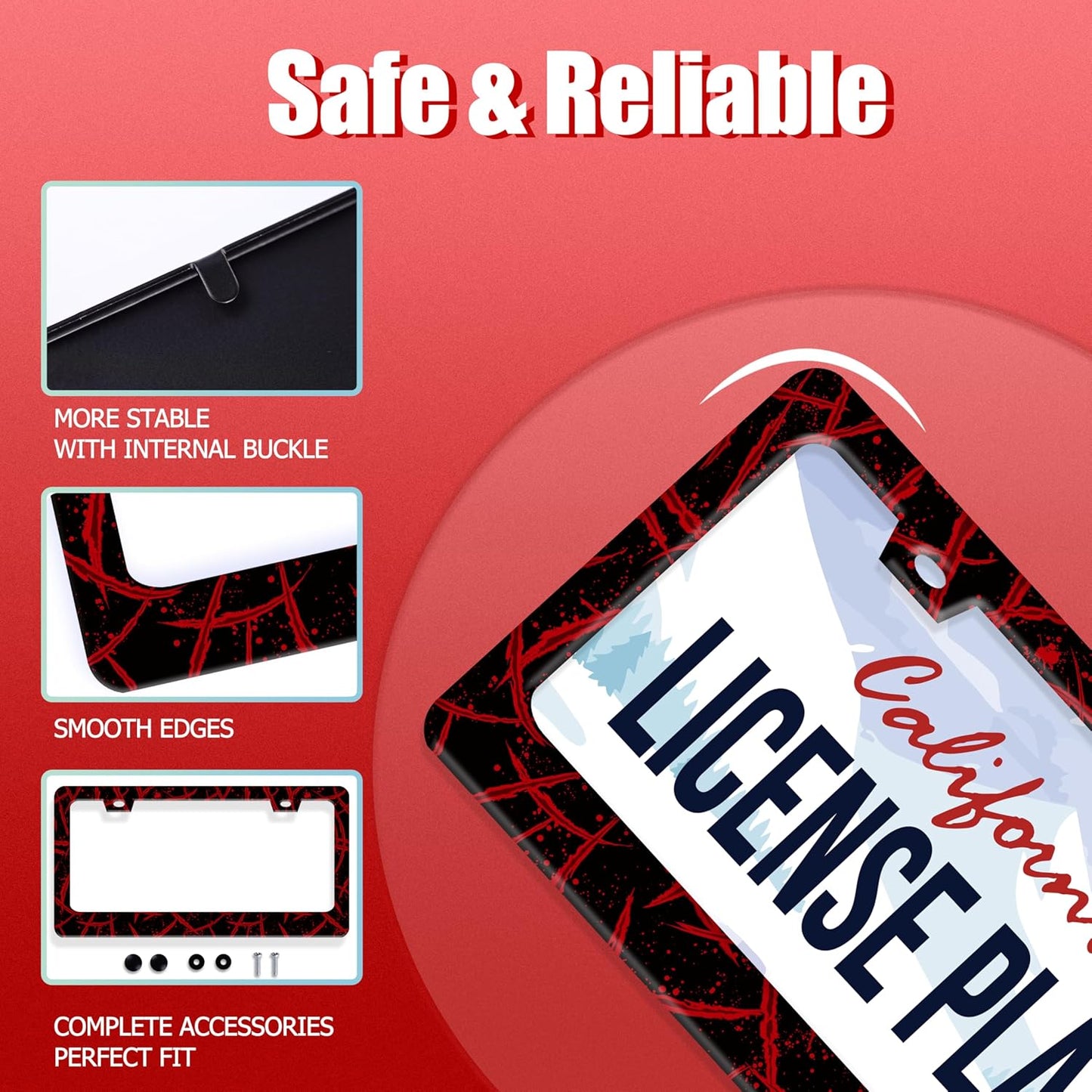 Blood Splattered License Plate Frame Funny Bloody Scar License Plate Frames for Car Decorative Parts Stainless Stee License Plate for Standard Us Canada License Plate Holder 12x6 Inch