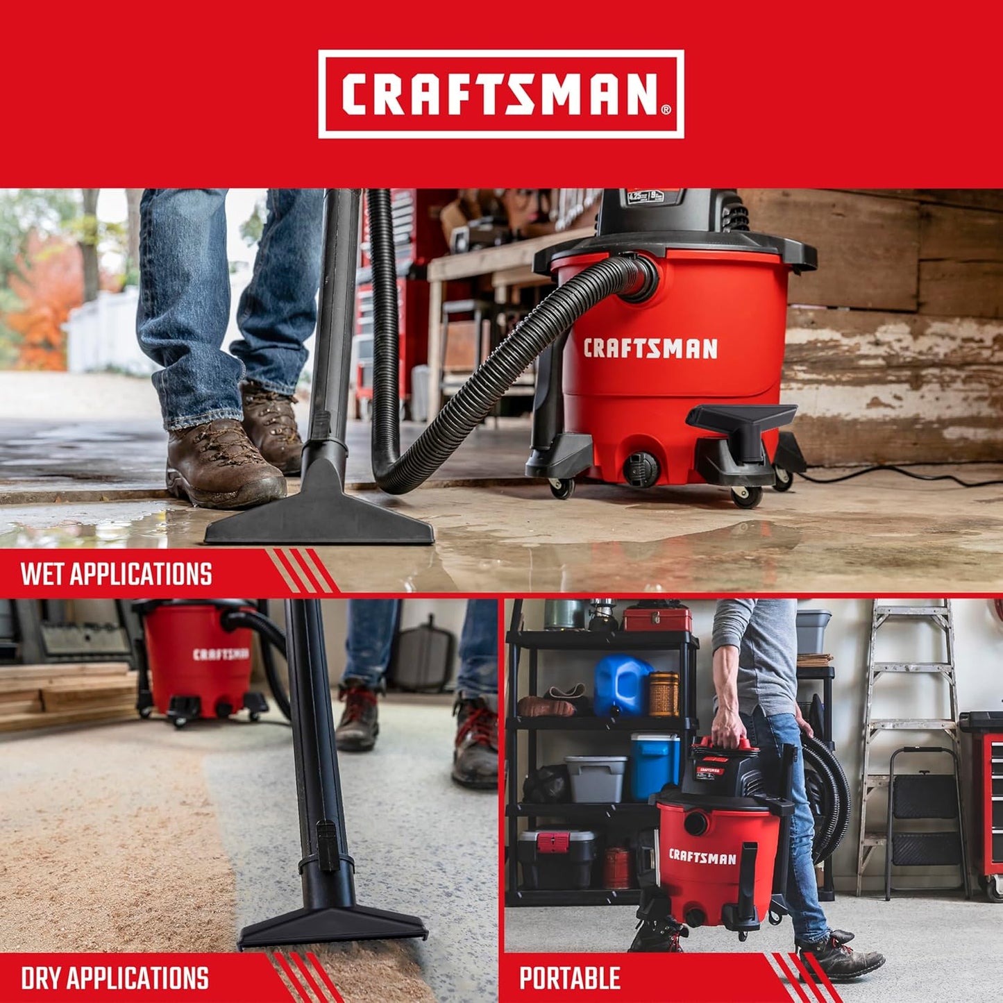 CRAFTSMAN CMXEVBE17590 9 Gallon 4.25 Peak HP Wet Dry Vac, Portable Shop Vacuum Wet and Dry with Filter, Dust Bag, Hose and Attachments for Home, Garage and Automotive Cleaning