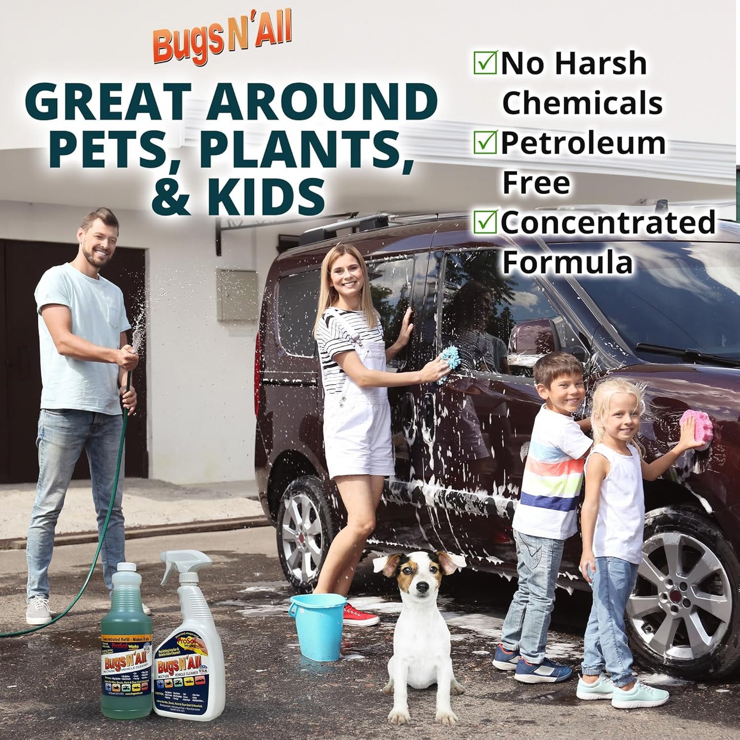 Bugs N’ All Multipurpose Car Cleaner & Degreaser - Bug & Tar Remover Concentrate 32 oz - Exterior Cleaner Safe for Car Paint, Metal, Chrome, Aluminum, Windows & Mirrors - w/Free 32 oz Spray Bottle
