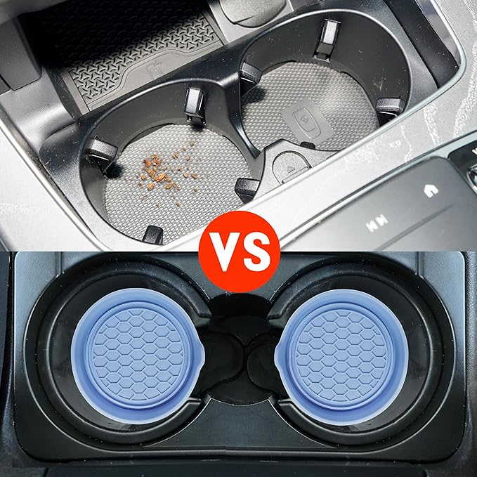 Amooca Car Cup Coaster Universal Automotive Waterproof Non-Slip Cup Holders Sift-Proof Spill Holder Car Interior Accessories 2 Pack Gray Blue