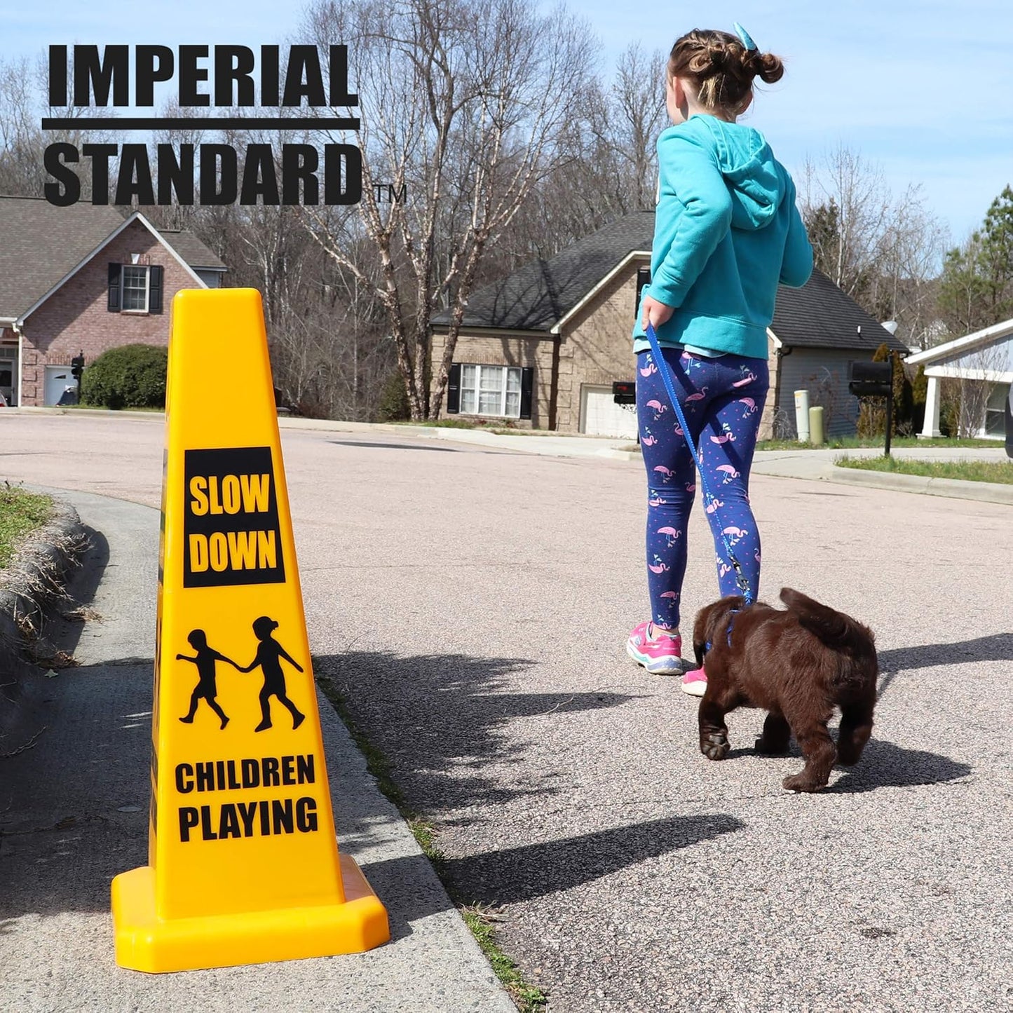 Imperial Standard Children Playing Cone (4 Pack) - Children At Play Sign - Four-Sided Slow Down Kids Cones - Child At Play Signs - Drive Slow/Kid Alert Sign