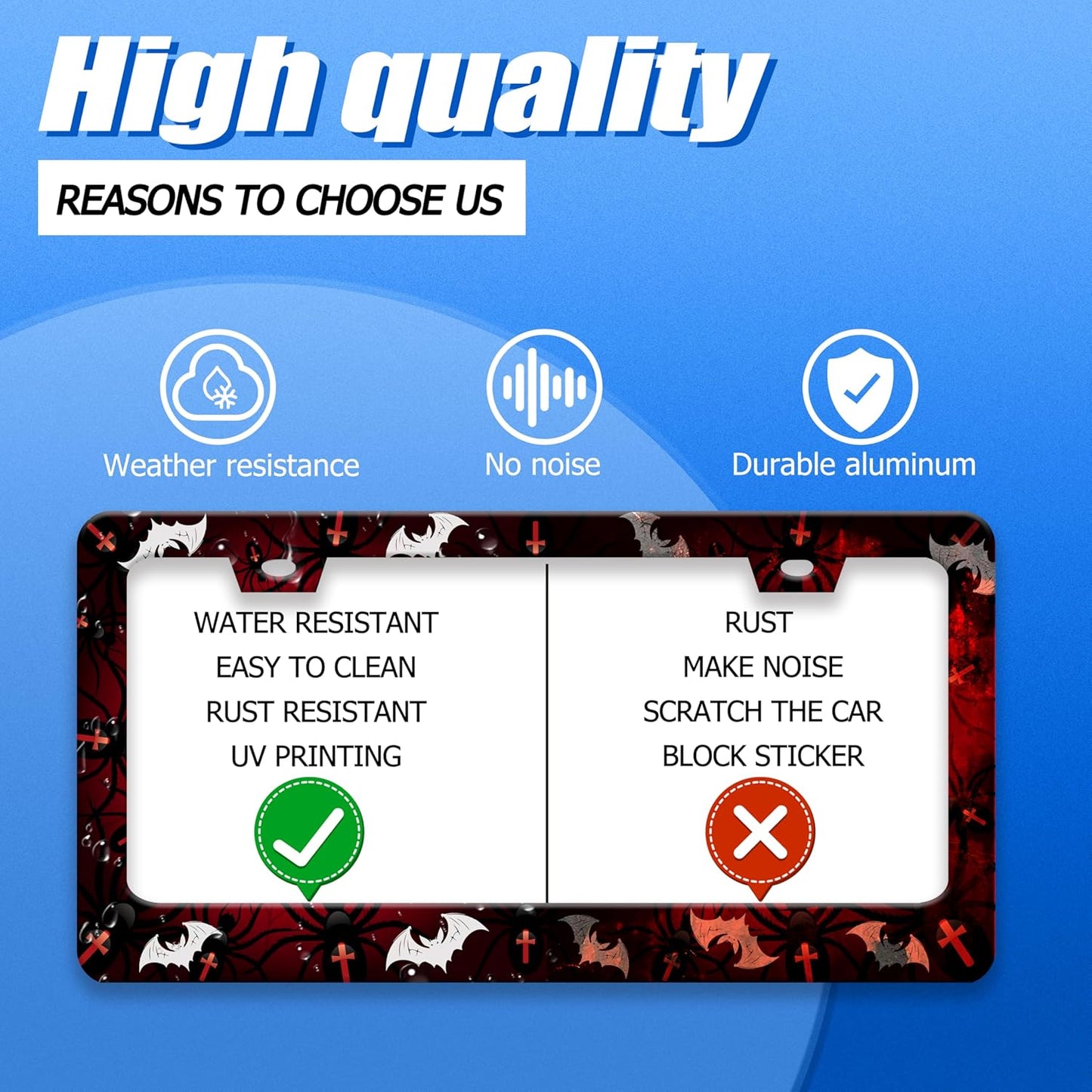 Bats License Plate Frame Spiders Web License Plate Holder Gothic Funny Car Accessories Decoration 12.3" x 6.3" for Men Women