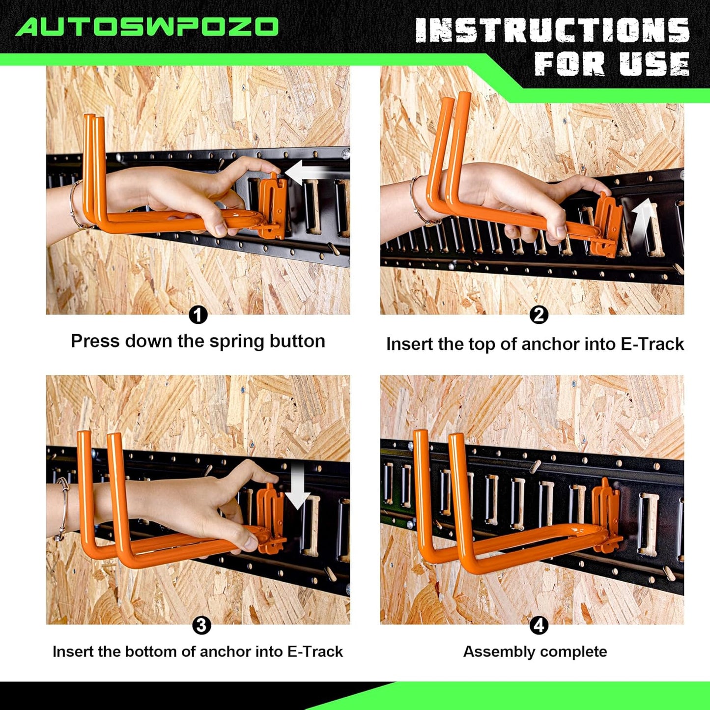 2-Pack E-Track Heavy Duty Shovel/Tool Hanger, E Track Hooks for Tools, Rakes, Spades in Trailers, Trucks, Workshop and Warehouse with E-Tracks, E Track Accessories Tool Holder (Orange)