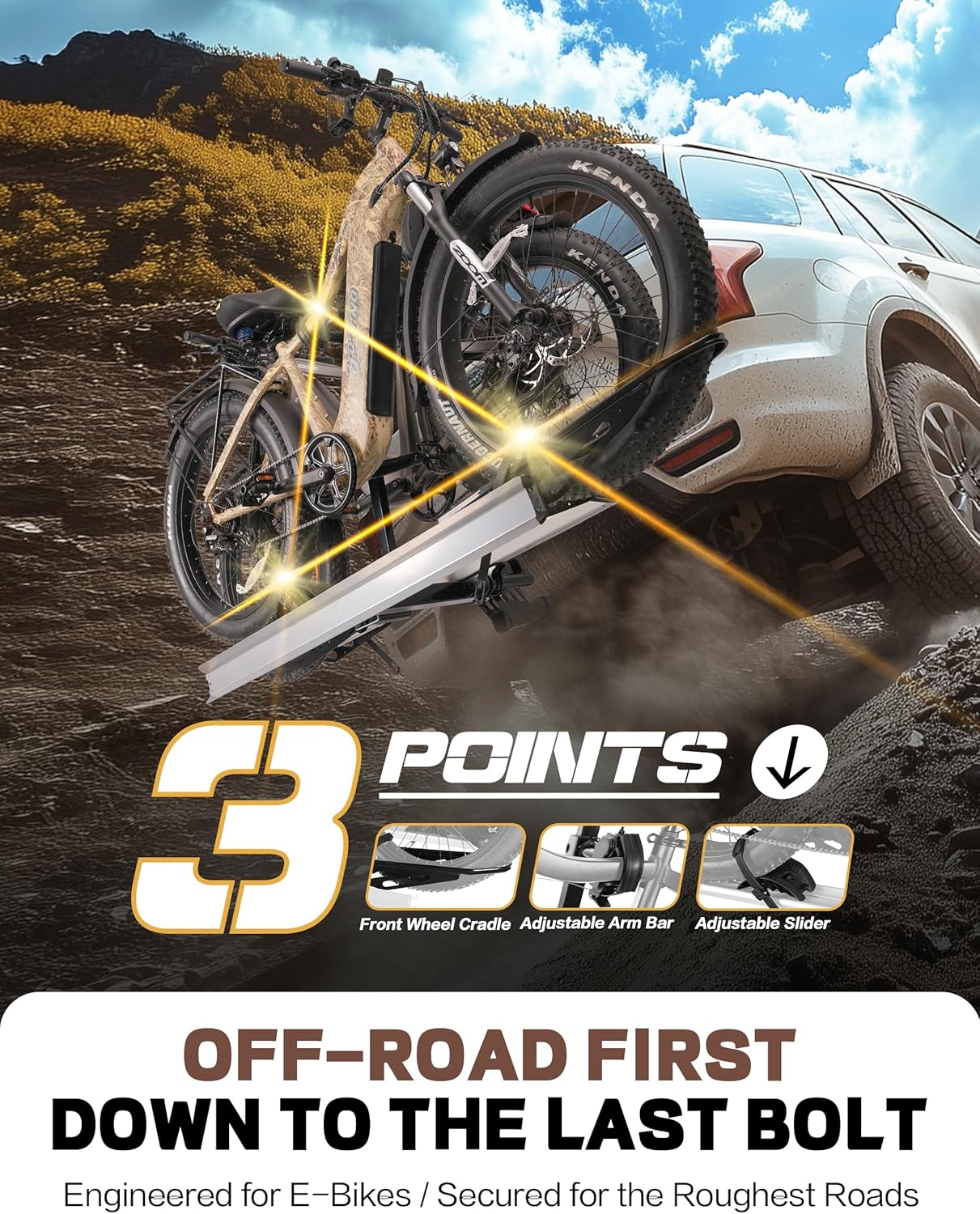 Young Hitch Mount Bike Rack with Ramp, 200 lbs. Capacity for 2 E-Bikes, Fat Tire and Standard, fits Cars, SUVs, RVs, Trailers with 2 Inch Receiver