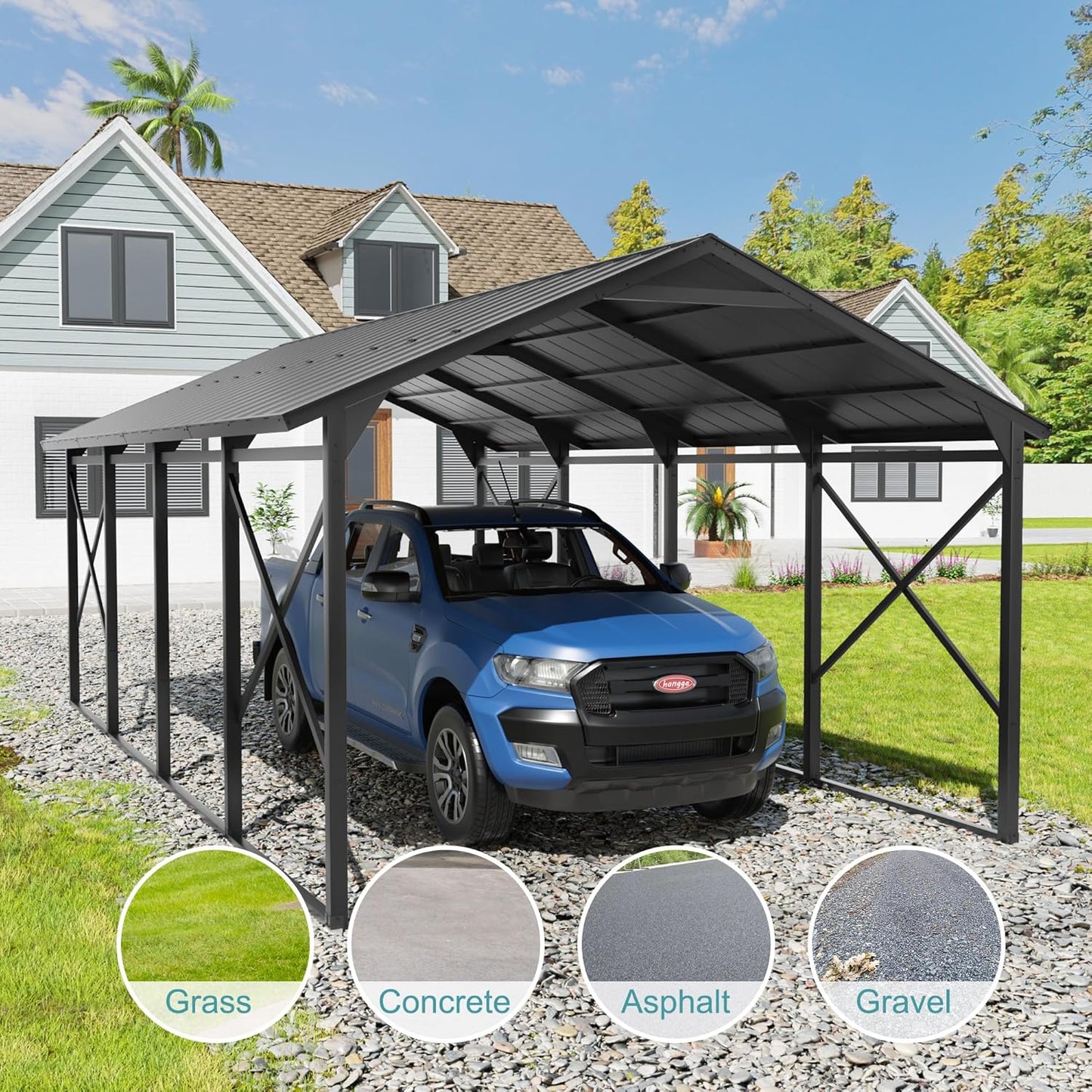 Kullavik 22x12x10 FT Metal Carport, Heavy Duty Carport Canopy with Galvanized Steel Roof, Reinforced Steel Frame & Enhanced Base, All Weather Outdoor Garage for Cars, Trucks, Boats and Tractors