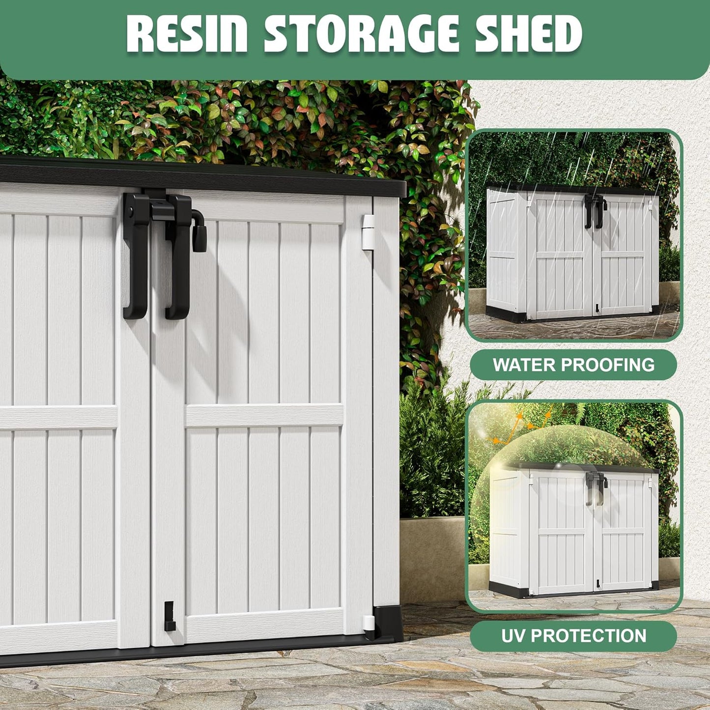 Outdoor Storage Cabinet 36 Cu Ft with Lockable Doors, Portable Horizontal Resin Storage Shed -Easy to Assemble, Waterproof Outdoor Storage Box for Backyards,Patios