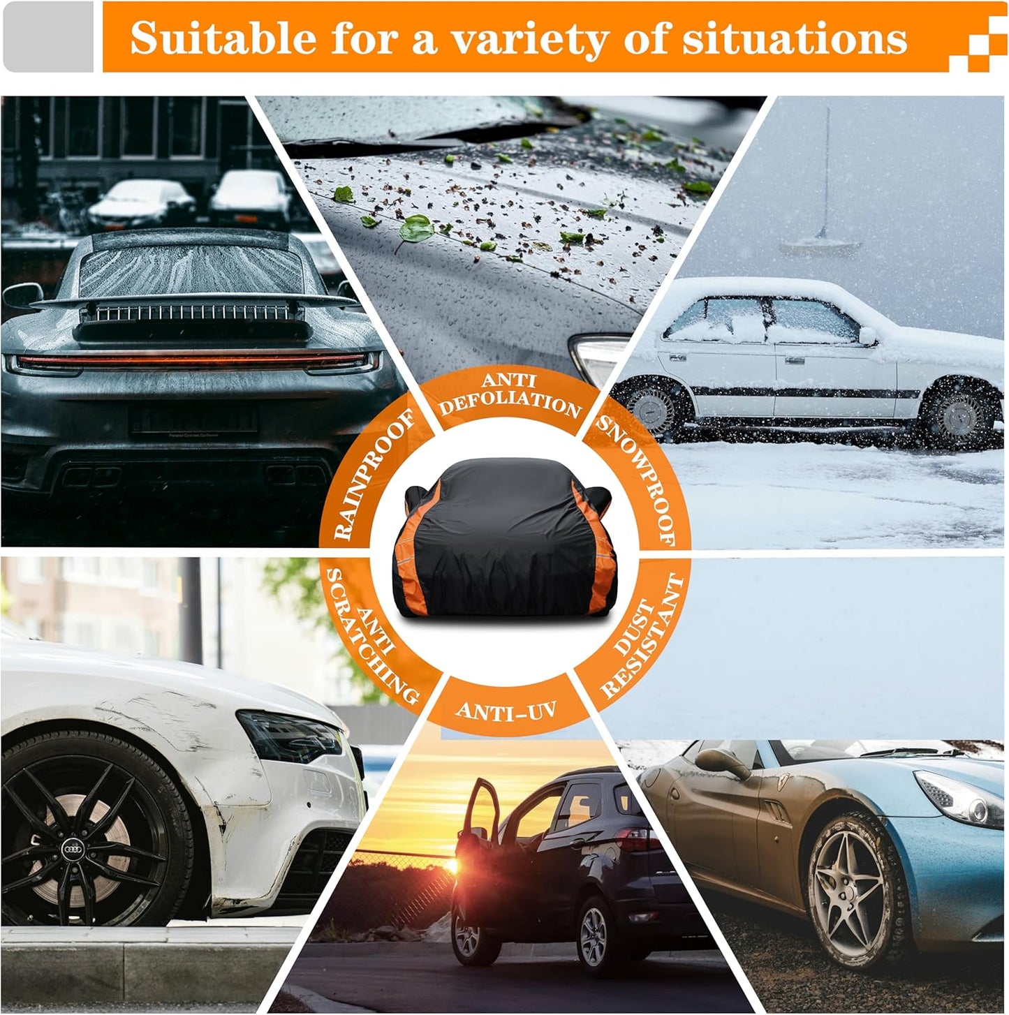 in Full Exterior Sedan Car Cover All Weather, Waterproof, UV Resistant, Dustproof, and Snowproof Fit Toyota Corolla/Prius, Honda Civic, Kia Forte, Nissan Sentra etc.Size A3