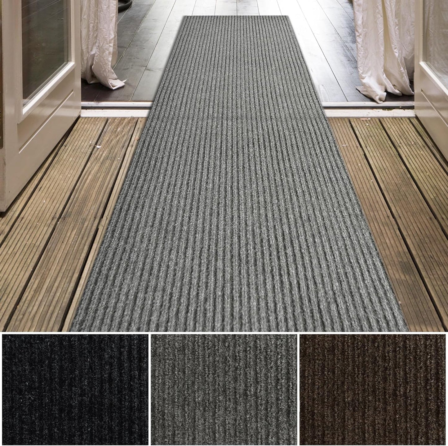 iCustomRug Spartan Weather Warrior Duty Indoor/Outdoor Utility Ribbed in 3ft,4ft,6ft Widths 70 Custom Sizes with Natural Non-Slip Rubber Backing 4'X24' in Grey
