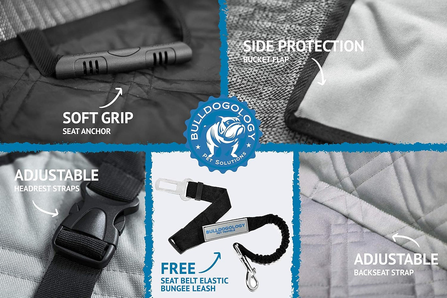 Bulldogology Dog Car Seat Cover Waterproof Heavy Duty Bench Dog Hammock Backseat Protector from Hair, Muddy Paws, Scratches - Pet Car Seat Cover for Cars Trucks SUVs (X-Large, Grey)