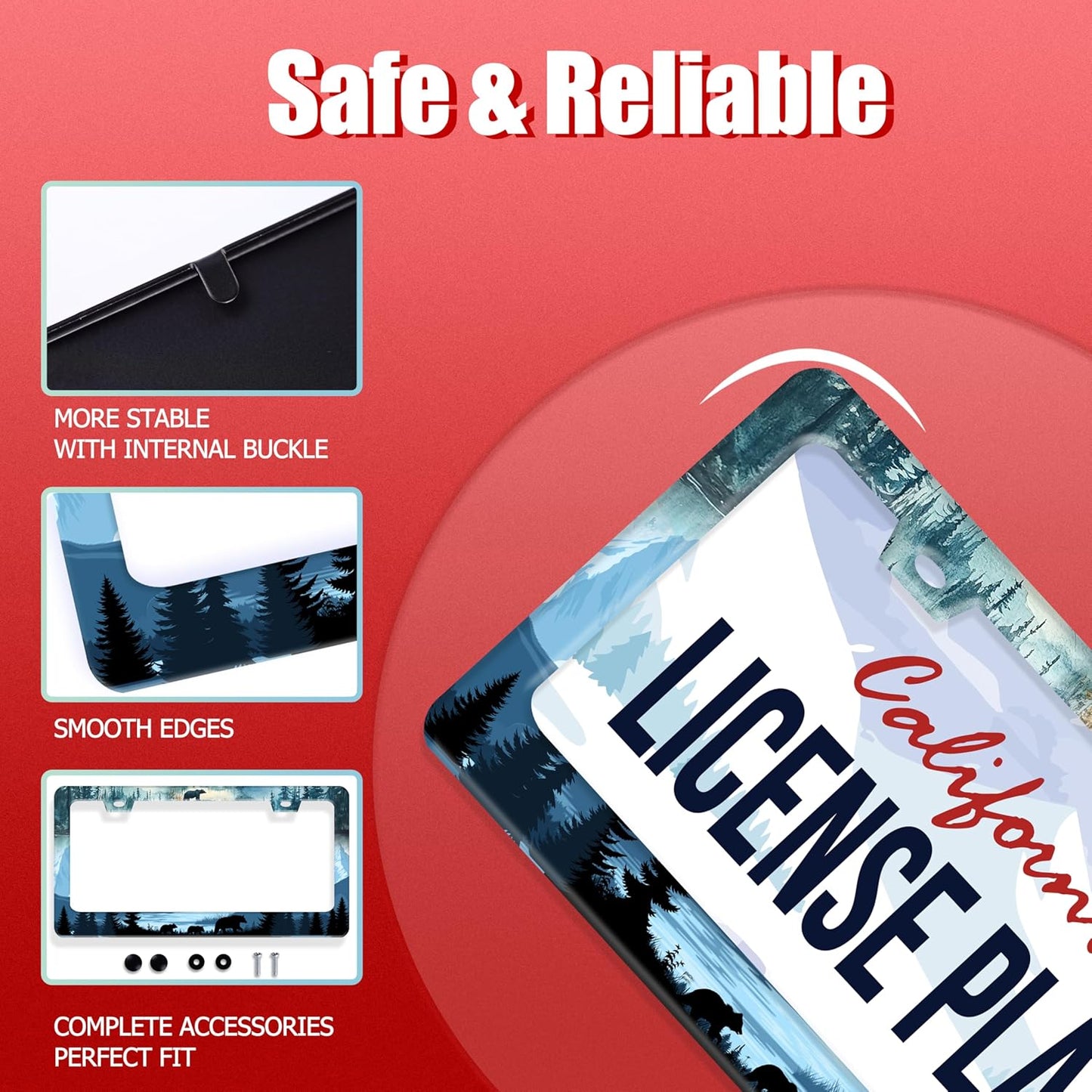 Bear License Plate Frame Forest Mama Bear License Plate Holder Funny Personalise Car Stainless Stee Decorative Parts for Standard Us Canada Vehicles 12x6 Inch for Women Men