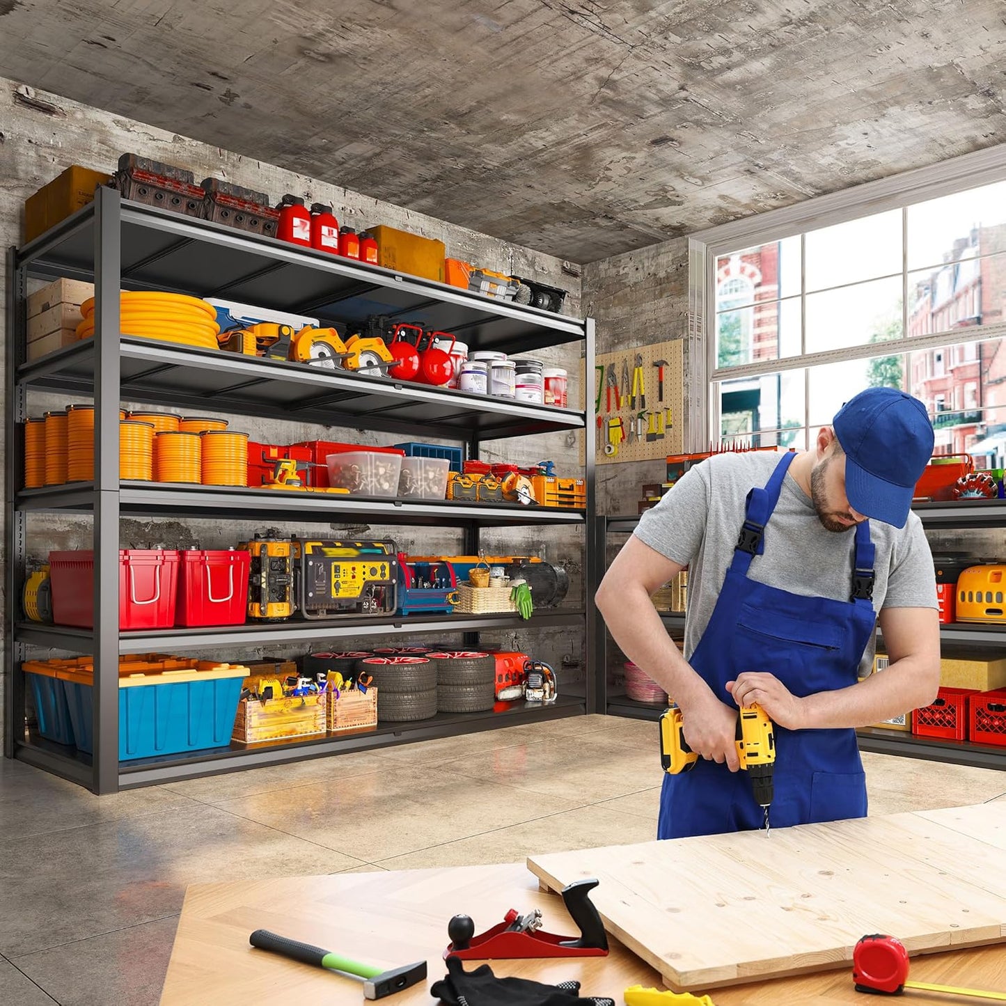 REIBII 78" H Storage Shelves, Garage Shelving Heavy Duty Load 3000LBS, Adjustable Garage Shelving, 5 Tier Metal Shelves Unit for Storage Rack, Basement, 55" W x 26" D x 78" H, Black, 4 Pack