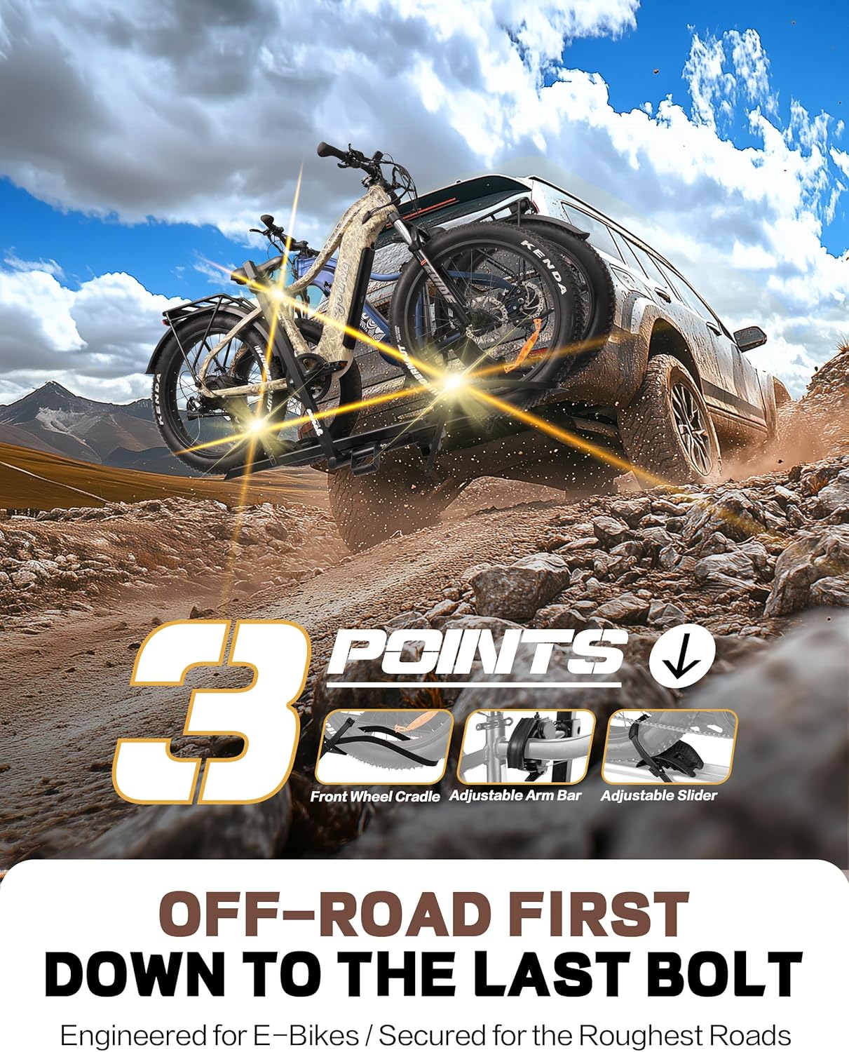 Young E-Bike Rack Hitch Mount Platform Style for Cars Trucks SUVs Minivans RV, fits E-Bike with Up to 5-inch Fat Tire, 200 lbs Capacity, Anti-falloff 360° Swirl Structure