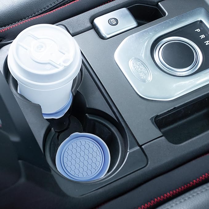 Amooca Car Cup Coaster Universal Automotive Waterproof Non-Slip Cup Holders Sift-Proof Spill Holder Car Interior Accessories 2 Pack Gray Blue