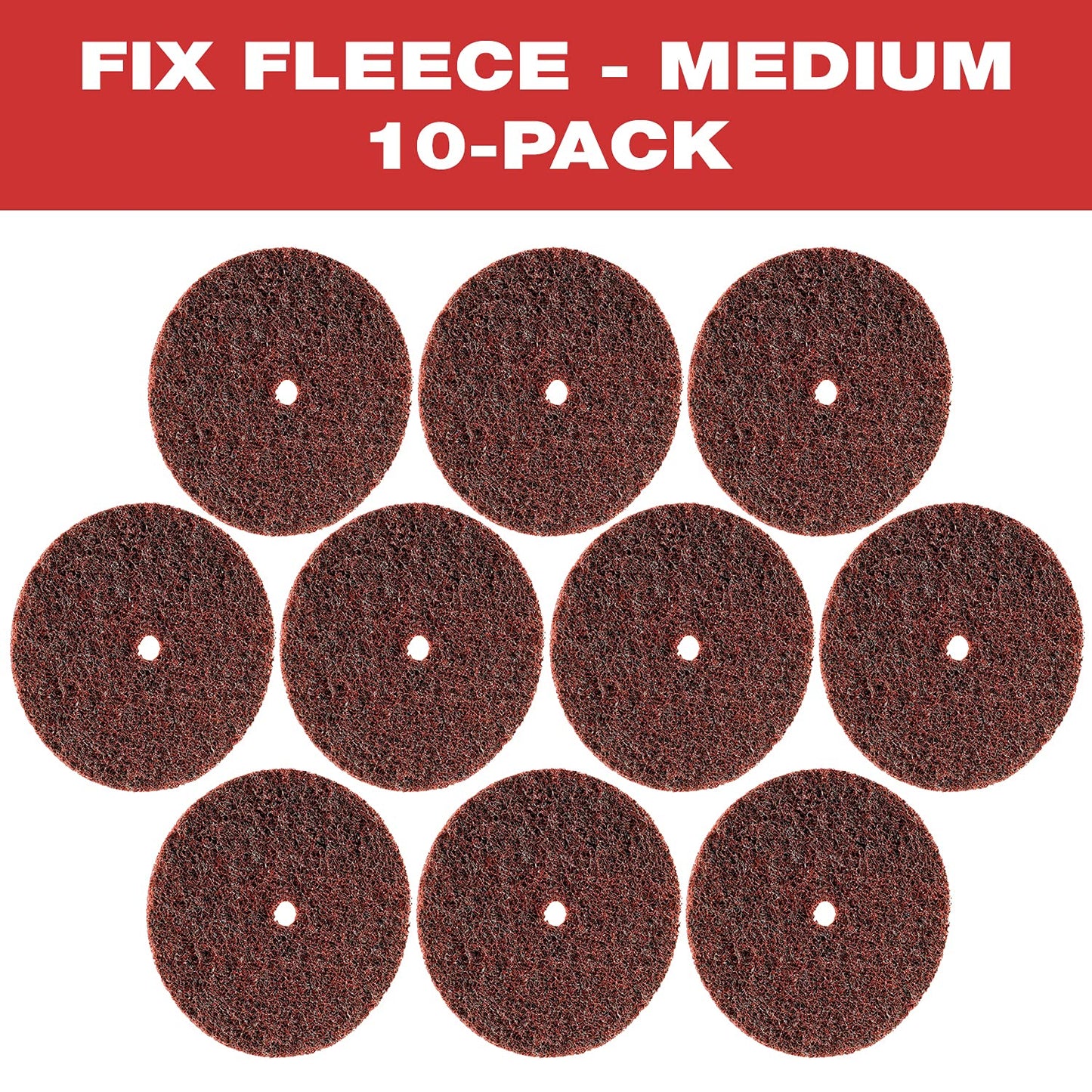 CS Unitec 80651 FIX Fleece (Nonwoven) Disc for The FIX Hook and Loop System, 6" Diameter, Medium (Red) (Pack of 10)