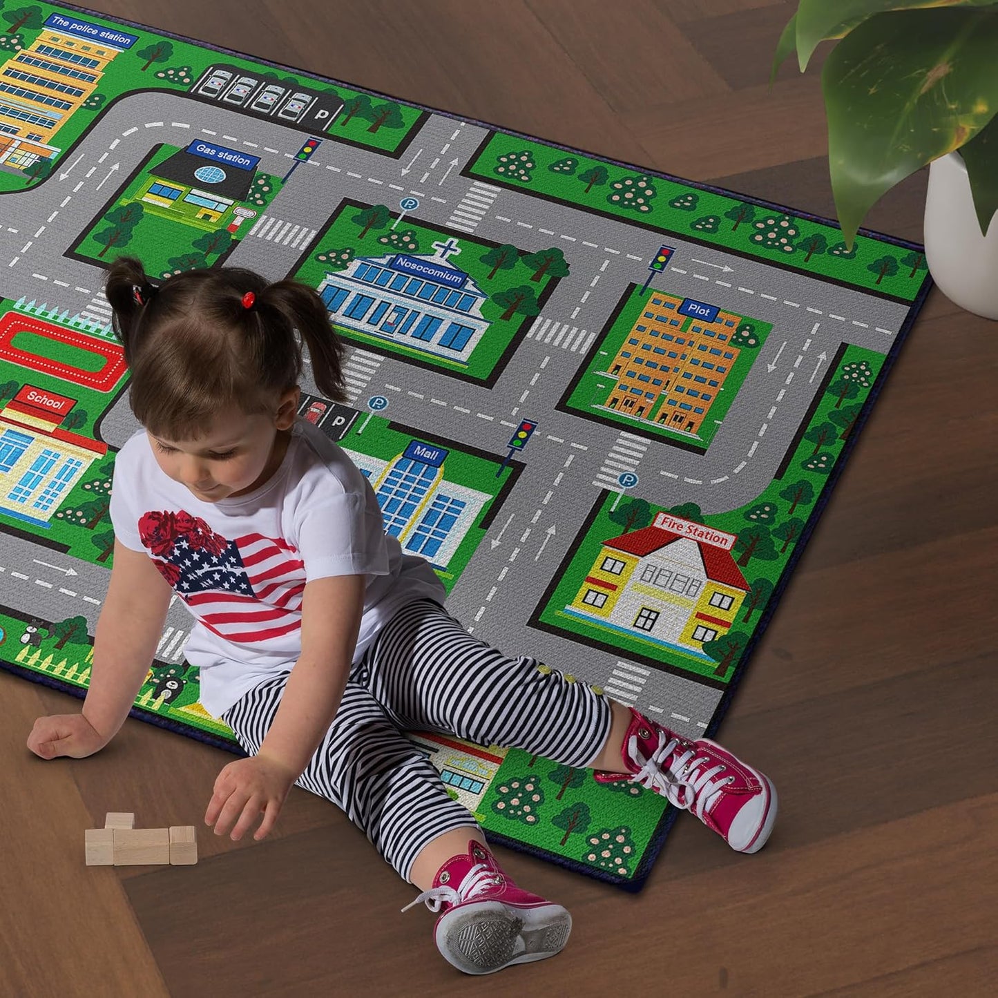 Fun Car Play Area Carpet Car Mat 59"x39" Play Rug for Playroom Town City Road Map for Boys Bedroom Non-Slip Washable