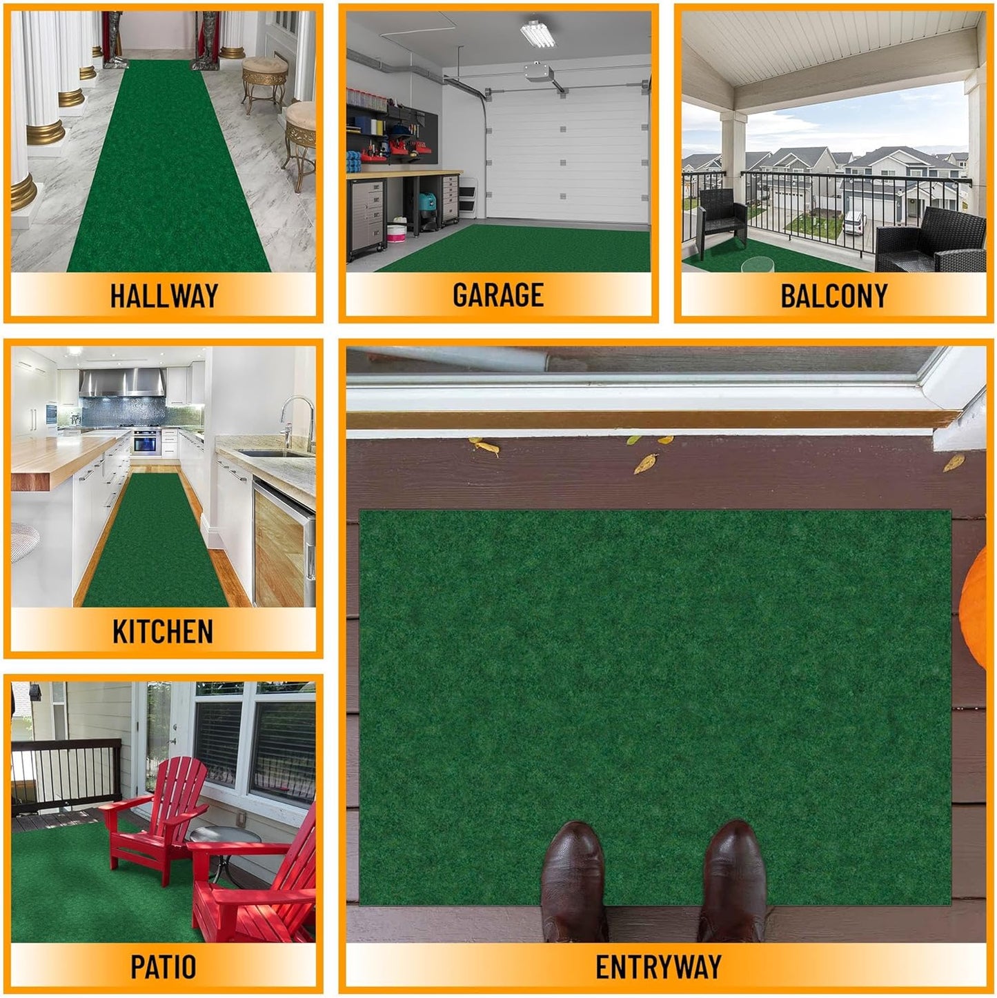 Ottomanson 2' x 12' Hallway Runner with Scraper Pile Extra Durable Non-Slip Rug Mat for Indoor & Outdoor Use - Ideal for Kitchen, Entryway, Patio & Garage - High-Traffic Carpet, Green