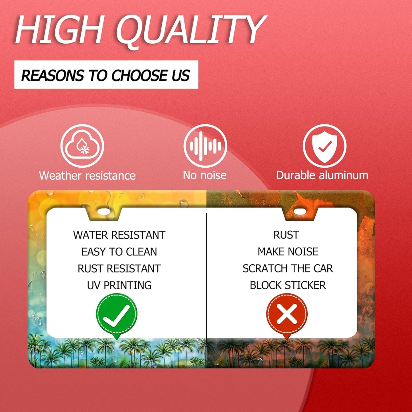 Palm Tree License Plate Frame Tropical Hawaii License Plate Frames Funny Auto Accessories Bracket Stainless Steel License Plate Holder 6x12 Inch