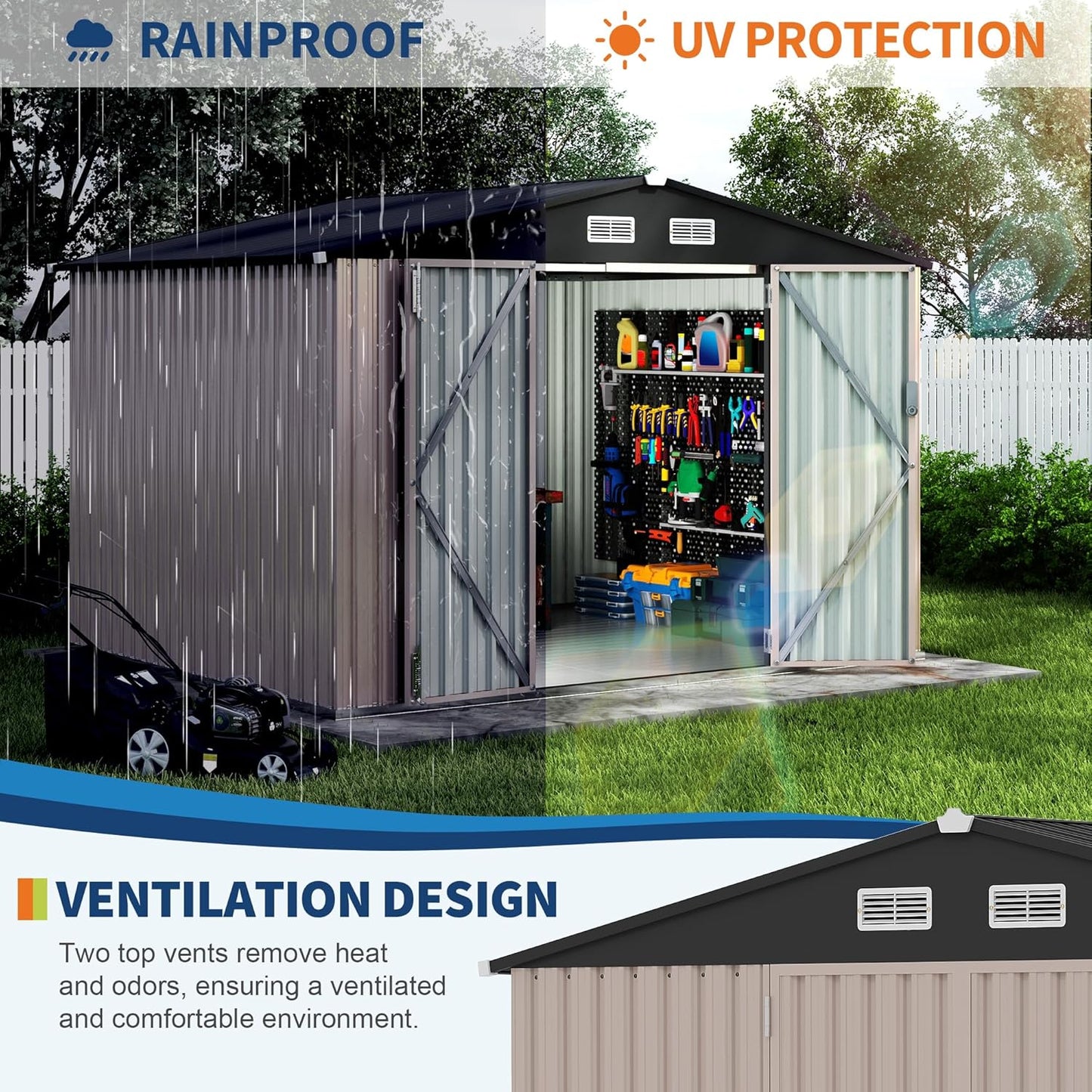 8x10 FT Metal Storage Sheds Outdoor with Floor, Metal ToolShed with Lockable Door, Metals Yard Sheds Metals Garden Shed Kit, MetalUtility Sheds Buildings with Air Vent for Backyard Garden Patio Lawn