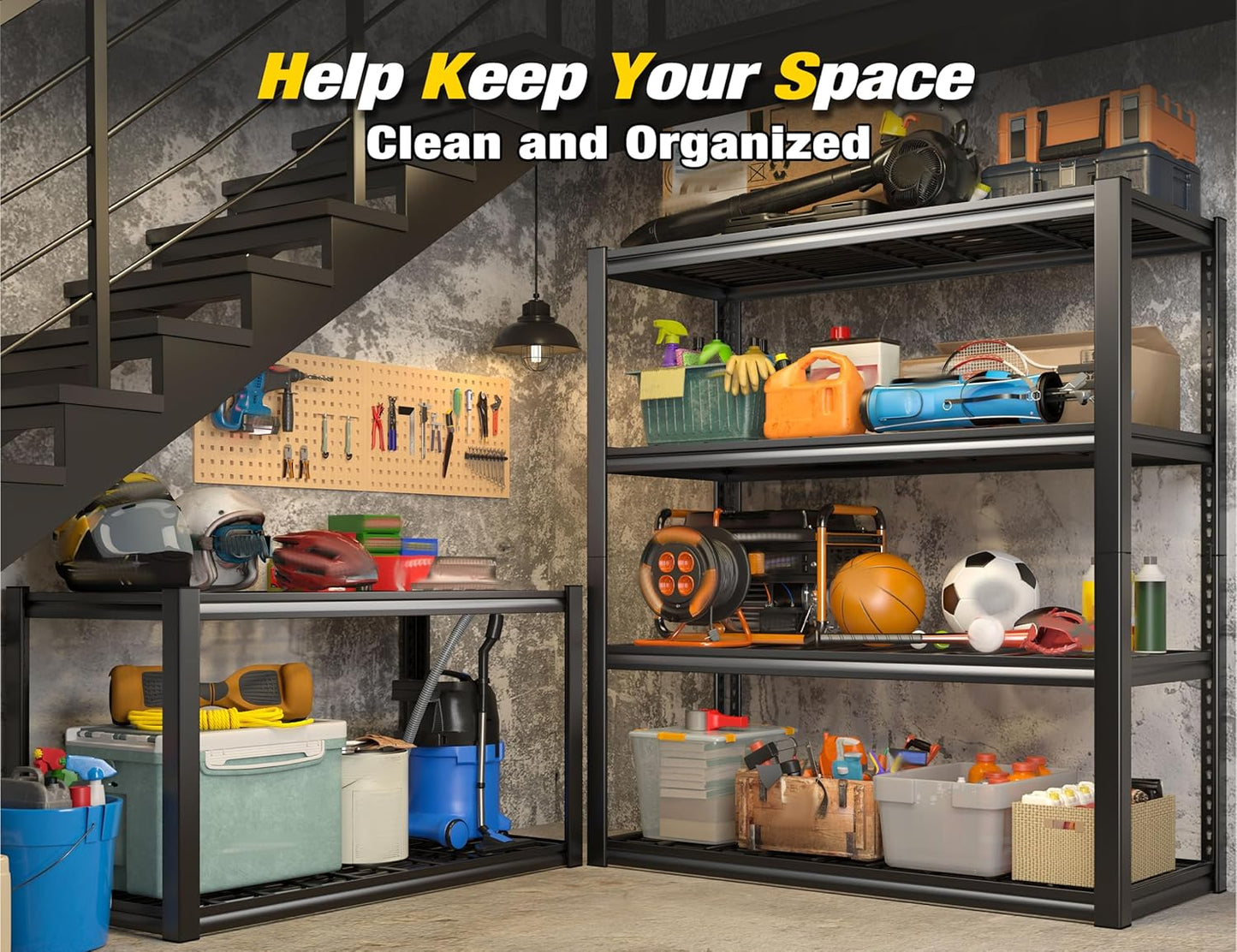 REIBII 40" W Storage Shelves 2200LBS Garage Shelving Heavy Duty Metal Shelving Adjustable Metal Shelves Industrial Shelf for Warehouse Basement Pantry Kitchen, 2 Pack