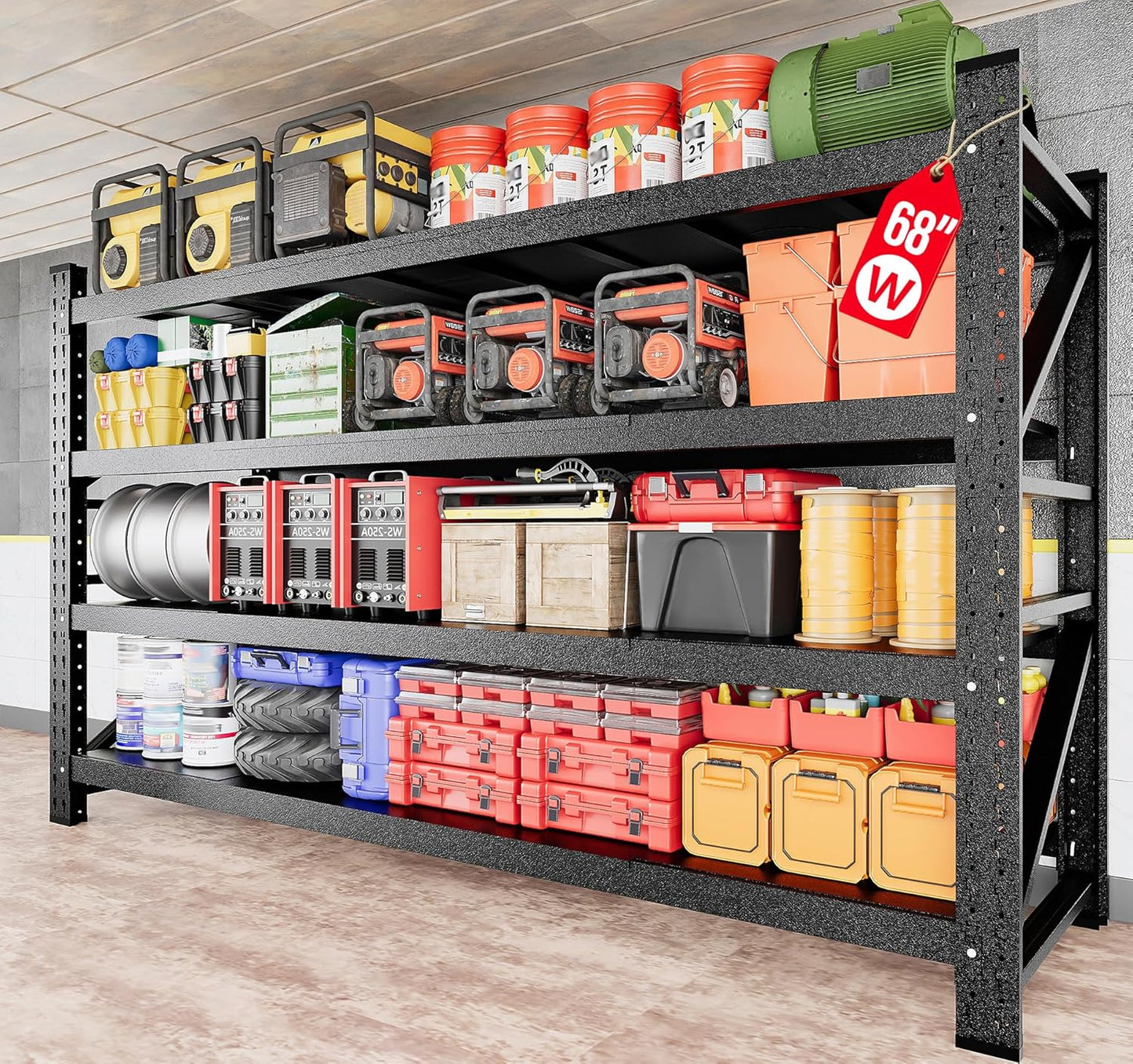 8000LBS Heavy Duty Garage Shelving Units,68" Wide & Deep Storage Shelves,Metal Garage Shelves,Large Storage Rack,Steel Shelf,Industrial Shelving for Shop,Warehouse,Basement,68" W x 24" D x 63.5" H