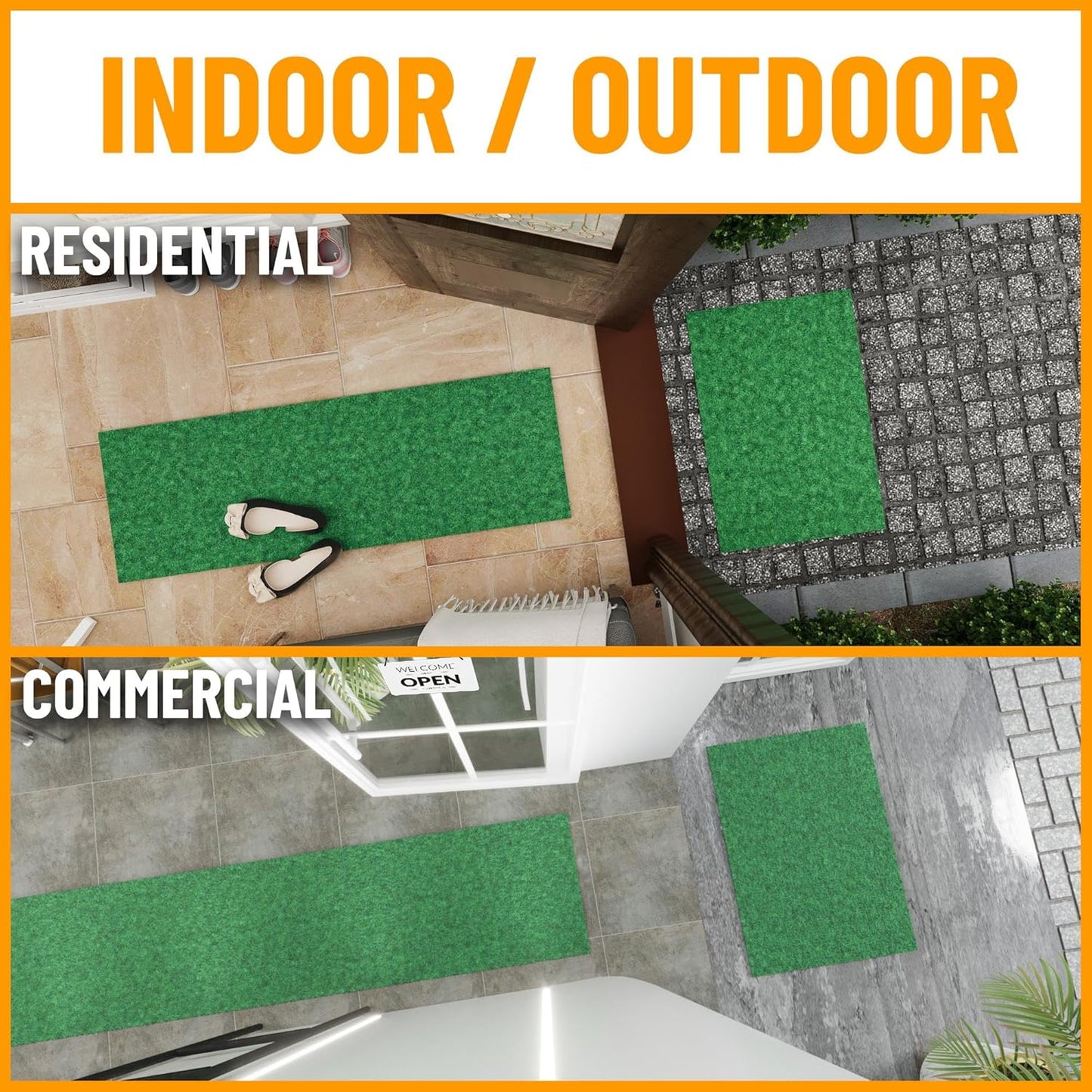 Ottomanson 4' x 6'6" Mud Mat Area Rug Scraper Carpet - Non-Slip, Dirt Trapping for Indoor & Outdoor Use - Ideal for Entryway, Garage, Kitchen, Patio & High-Traffic Areas, Green