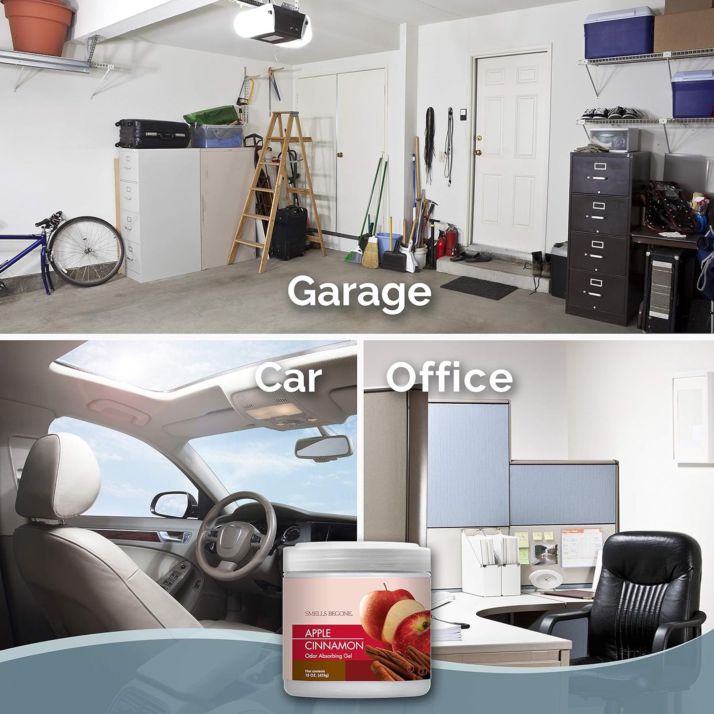 SMELLS BEGONE Air Freshener Odor Absorber Gel - 15 oz, Pack of 2 - Absorbs and Eliminates Odor in Pet Areas, Bathrooms, Cars, & Boats - Made with Essential Oils - Apple Cinnamon Scent