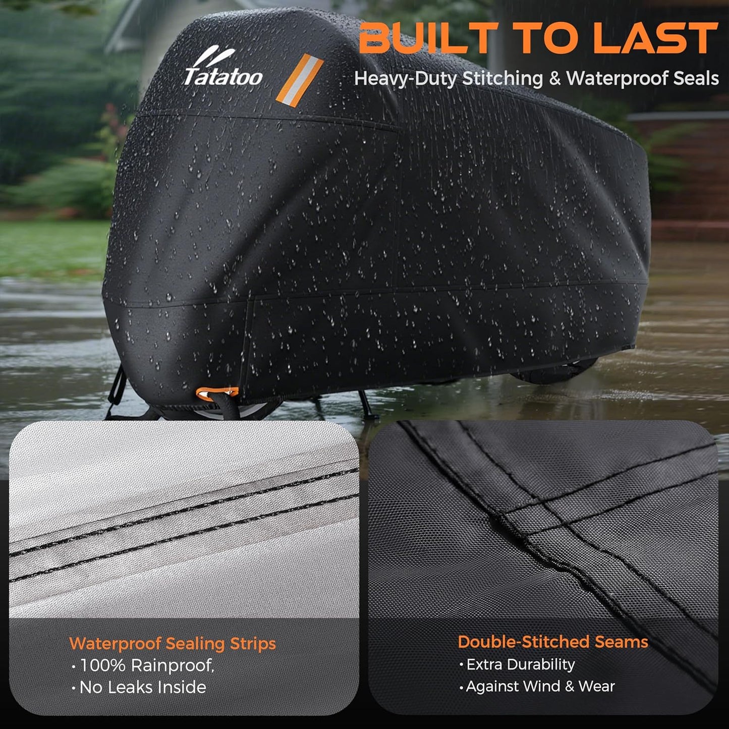 Motorcycle Cover Waterproof Outdoor, 300D Heavy Duty 250cc, UV & Rain Resistant, Windproof with 3 Buckles, Fits Most Motorcycles, Cruisers, Sportbikes, Dirt Bikes, Scooters up to 120" - 5XL Size