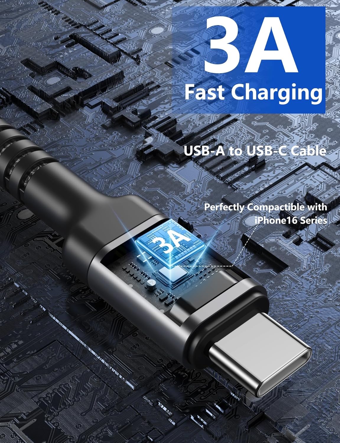 USB A to USB C for Carplay USB C Cable 3FT, Car Charger Cable 2Pack Short Type C Fast Charging Cord Upgraded Extra Durable USBC Cord Compatible with iPhone 16 15 Pro Max/Samsung Galaxy S23/LG and More