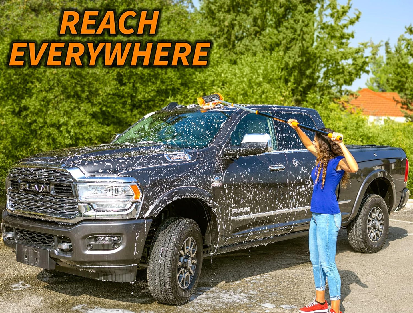 Car & RV Wash Brush Kit 48-144״ Long Extendable Handle Car, RV, Truck Washing Kit with Extension Pole - Microfiber Car Mop, Soft Washing Brush, Window Squeegee, Mitt, The Ultimate RV-Wash Cleaning Kit