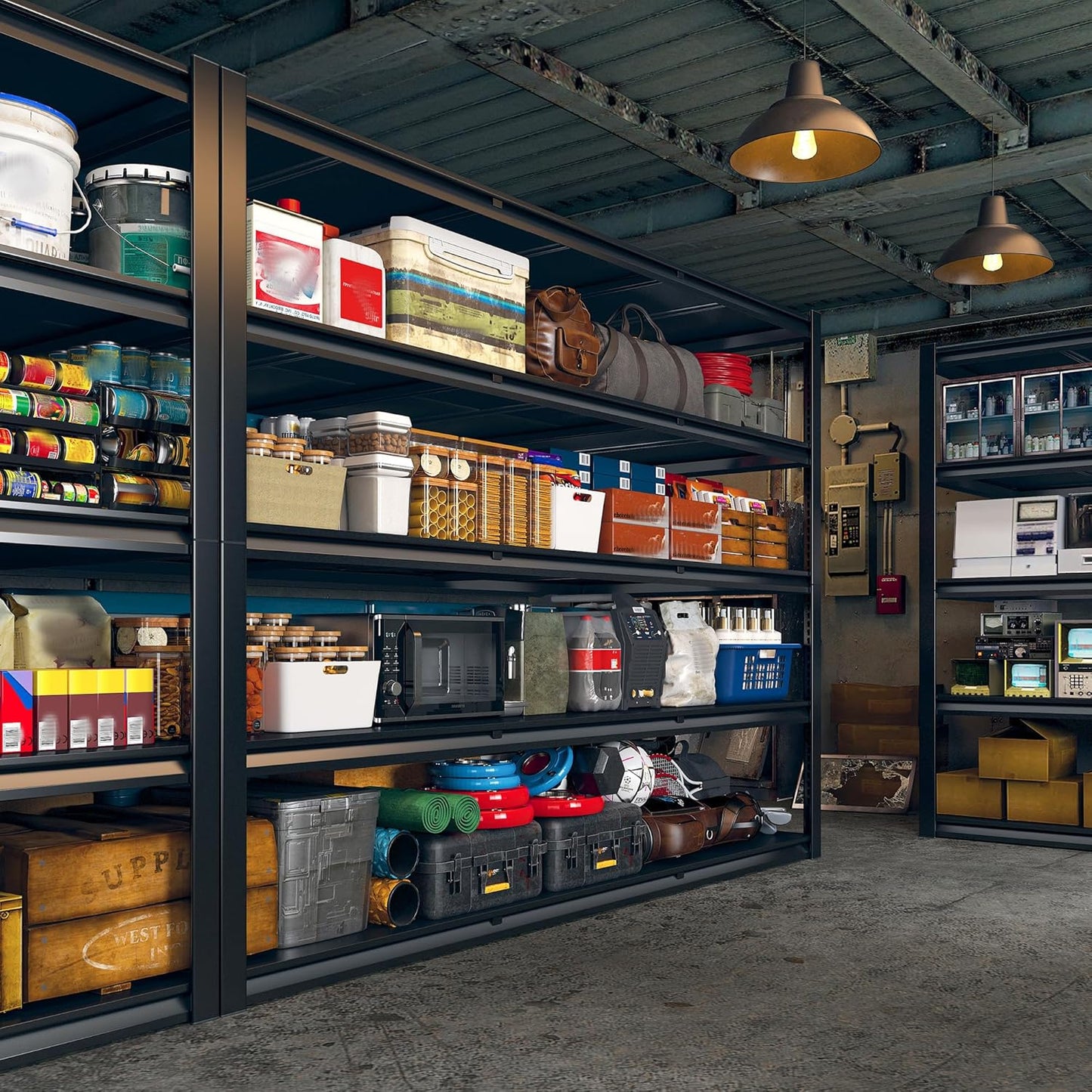 REIBII 60" W Garage Shelving Heavy Duty 2650LBS Storage Shelves Metal Shelving, Adjustable Garage Shelves, 4 Tier Industrial Shelf for Warehouse, Basement, Pantry, 60" W x 24" D x 60" H