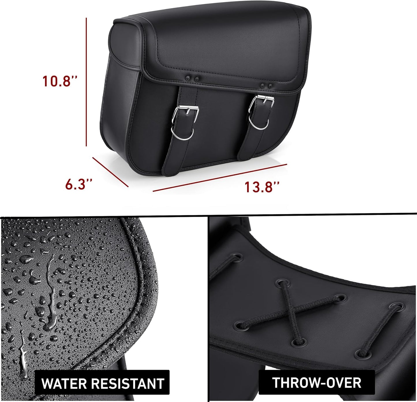 Nomad Leather Motorcycle Saddlebags Large Quick-Easy Universal Fit Throw Over Saddle Bags Cruiser Biker Side Bags (Black)