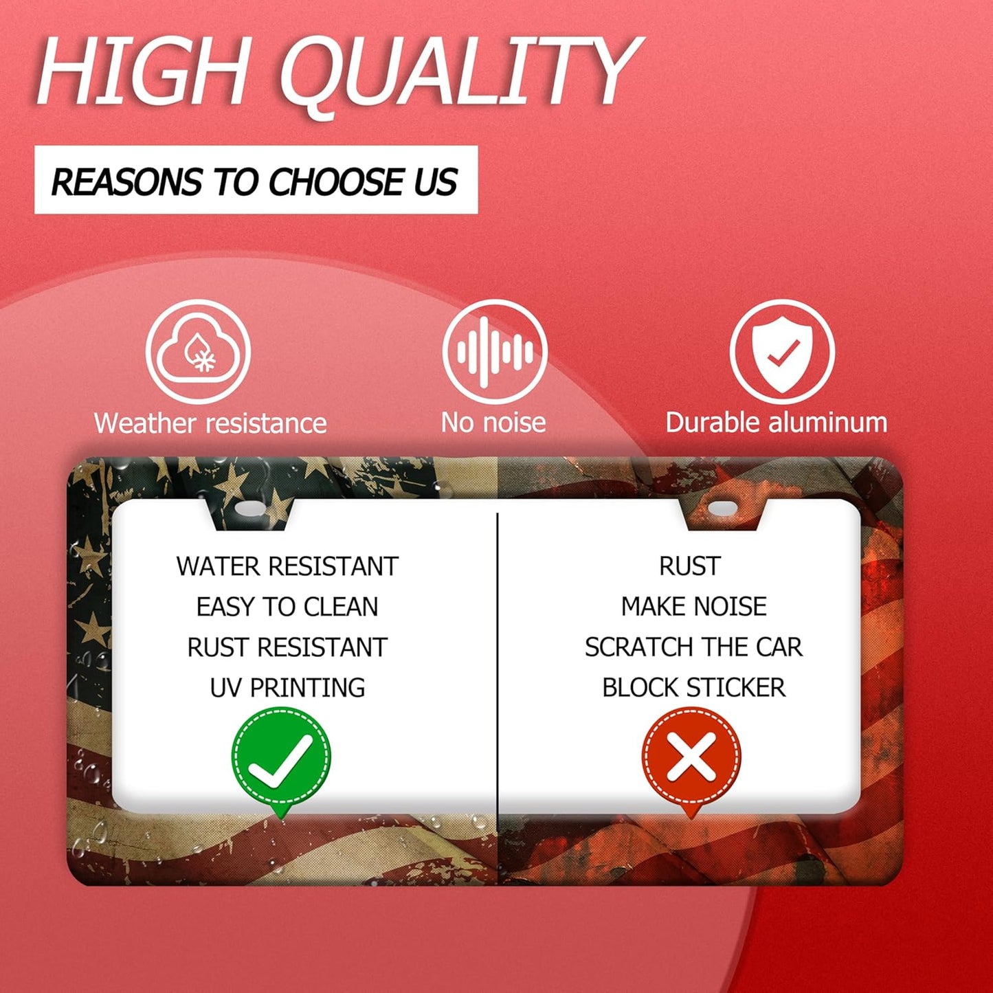 Vintage American Flag License Plate Frame Usa Flag License Plate Frames Funny Stainless Steel Accessories Cars Decor With 2 Holes Screws Fits Standard Us Ca Vehicles License Plate Holder 12.2 X 6 Inch