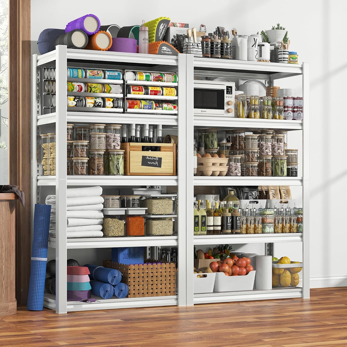 REIBII Storage Shelves 2500LBS Metal Shelving Adjustable Garage Shelving 5 Tier Metal Shelves 60" H White Shelves for Closet Kitchen Pantry 24.4''W X 16.4''D X 60''H