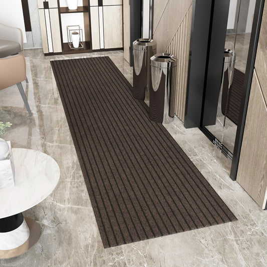 Ottomanson 2'7" x 24' Hallway Runner with Scraper Pile - Extra Durable Non-Slip Rug Mat for Indoor & Outdoor Use - Ideal for Kitchen, Entryway & Garage - High-Traffic Carpet, Brown