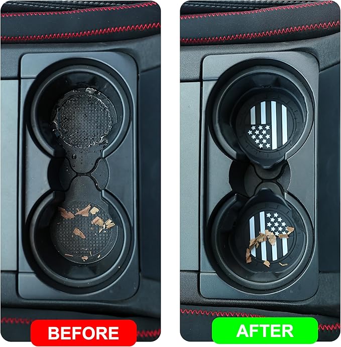 Amooca Car Cup Coaster Universal Non-Slip Silicone Cup Holder Insert Car Interior Accessories for Drink American Flag US Flag 2 Pack Black