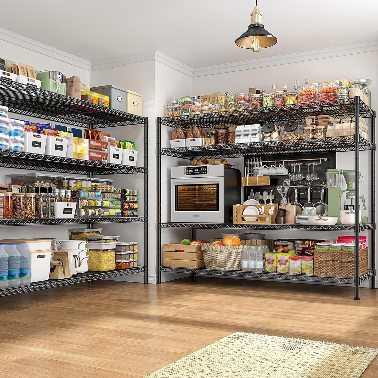 REIBII 2560LBS Storage Shelves 55.5"W Metal Shelving Unit 4 Tier Wire Shelving Commercial Adjustable Garage Shelving Heavy Duty for Storage Rack for Pantry, Garage, Kitchen, 55.5"W x 18"D x 55.5"H