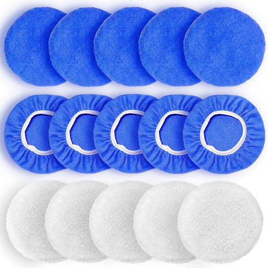 7 to 8 Inch Car Polisher Pad Bonnet, 15Pcs Car Polishing Bonnet Buffing Pads, 10*Microfiber+5*Woollen