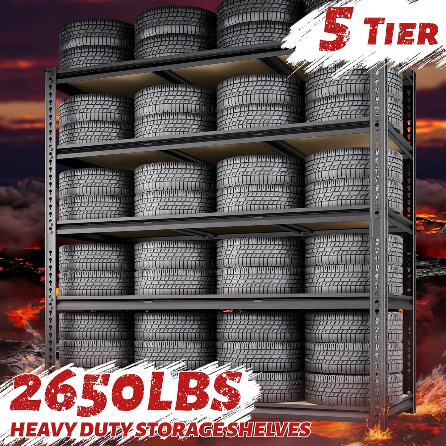 48"W Garage Shelving, 2650LBS Storage Shelves heavy duty, 5 Tier Metal Shelving Unit Adjustable Garage Shelves Heavy Duty Shelving for Warehouse,Commercial, Kitchen, 48" W × 24" D × 72" H, Black