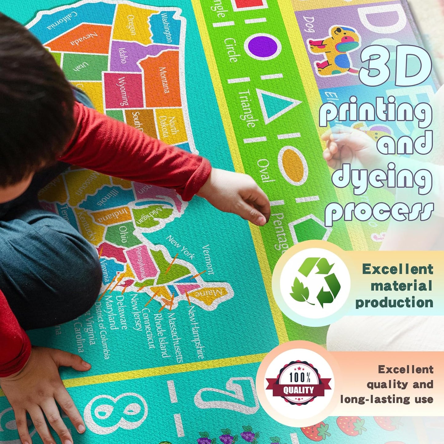 ABC Rug for Kids Playroom, 3x4 Washable Classroom Area Rugs, Educational Learning Mat with Alphabet Numbers Animals Seasons Shapes for Classroom Preschool Playroom