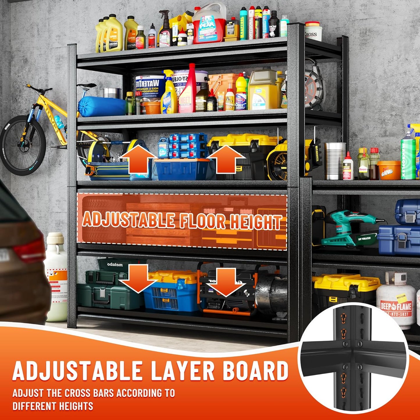 63''H Heavy Duty Metal Shelving Unit, 2000 lbs Total Capacity, Dual-Layer Column, Tool-Free Assembly, All-Steel Construction for Garage, Warehouse, Basement,45.3''W x 17.7''D x 63" H