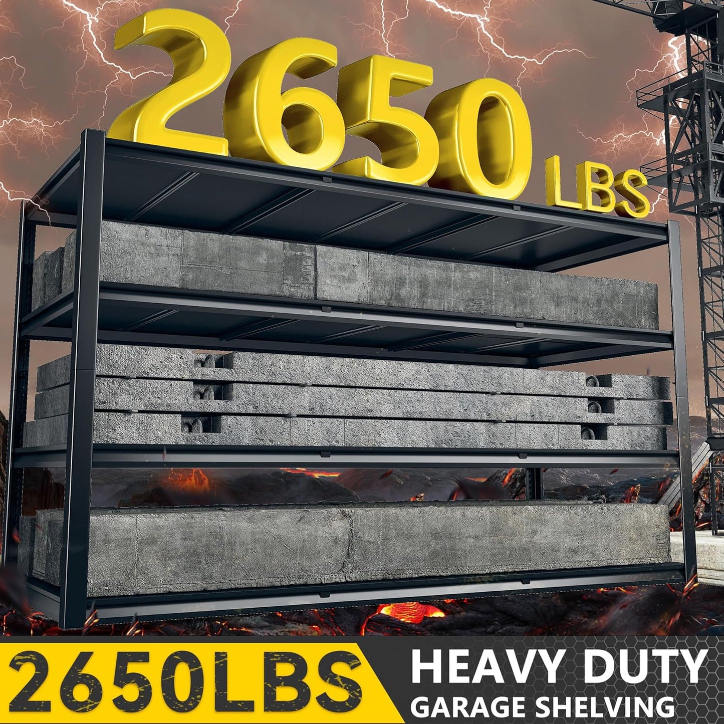 REIBII 60" W Garage Shelving Heavy Duty 2650LBS Storage Shelves Metal Shelving, Adjustable Garage Shelves, 4 Tier Industrial Shelf for Warehouse, Basement, Pantry, 60" W x 24" D x 60" H