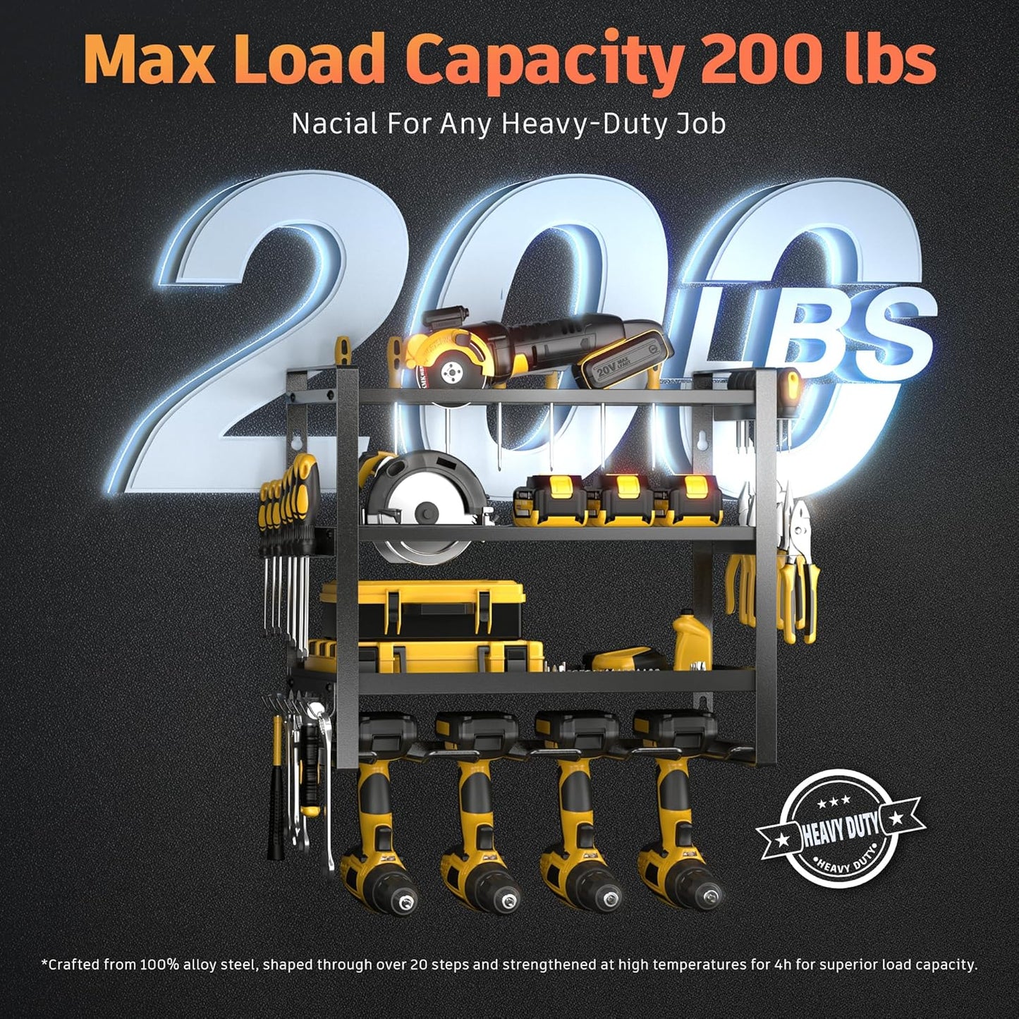 Power Tool Organizer Wall Mount, 4 Layer Drill Holder Wall Mount, Heavy Duty Metal Tool Shelf, Garage Tool Organizers and Storage Rack,Utility Storage Rack for Cordless Drill Charging Station-Black