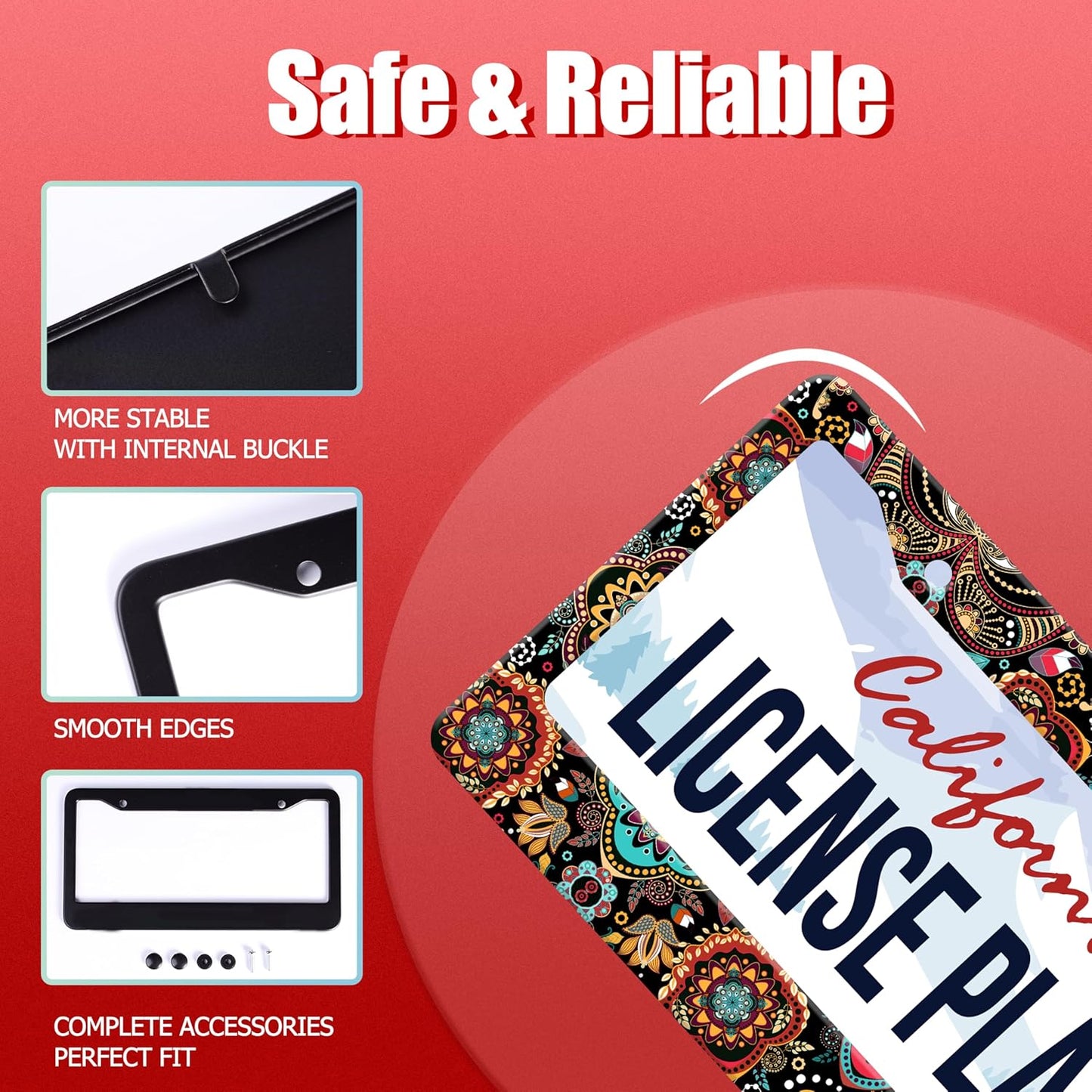 Personalized License Plate Frame Stainless Steel Floral Print Funny Boho Flower Car License Plate Holder Accessory Decorative 2 Holes Screws Fits Us Standard License Plates 12.2 X 6.3 In For Men Women